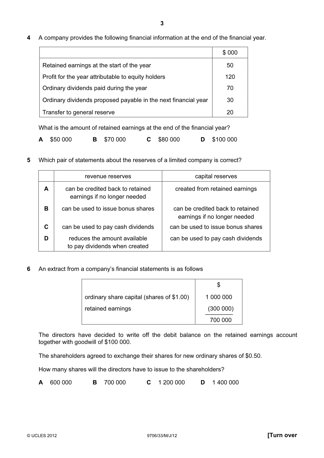 Cambridge A Level Accounting 9706 2012 May/June Paper 3 · Variant 3 question paper, page 3 of 12