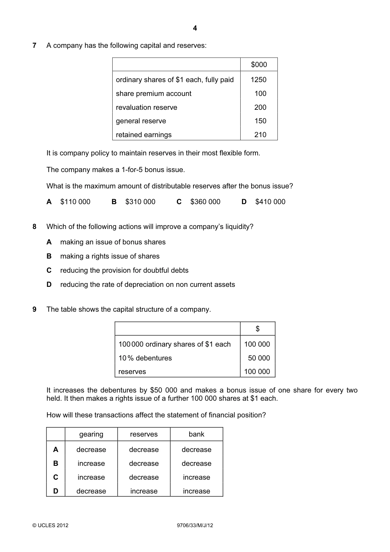 Cambridge A Level Accounting 9706 2012 May/June Paper 3 · Variant 3 question paper, page 4 of 12