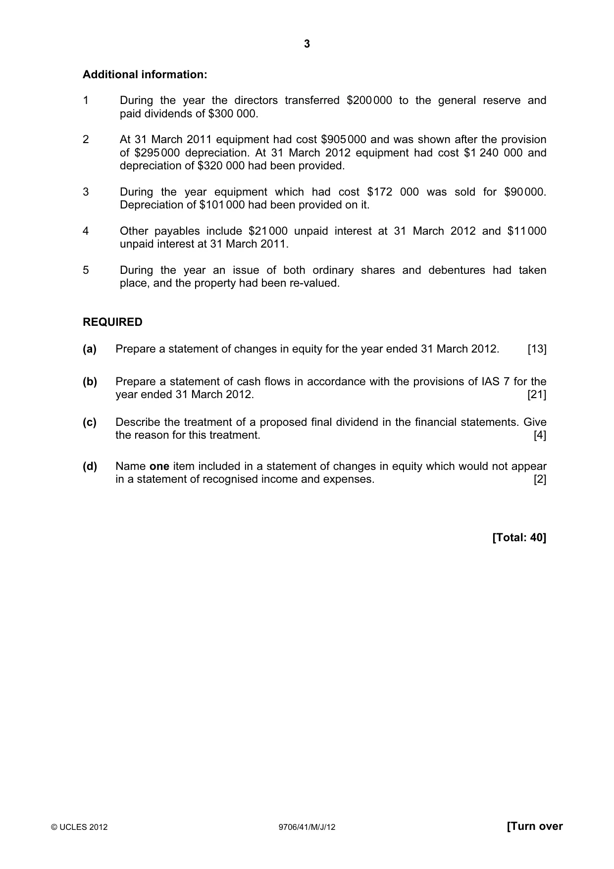 Cambridge A Level Accounting 9706 2012 May/June Paper 4 · Variant 1 question paper, page 3 of 8