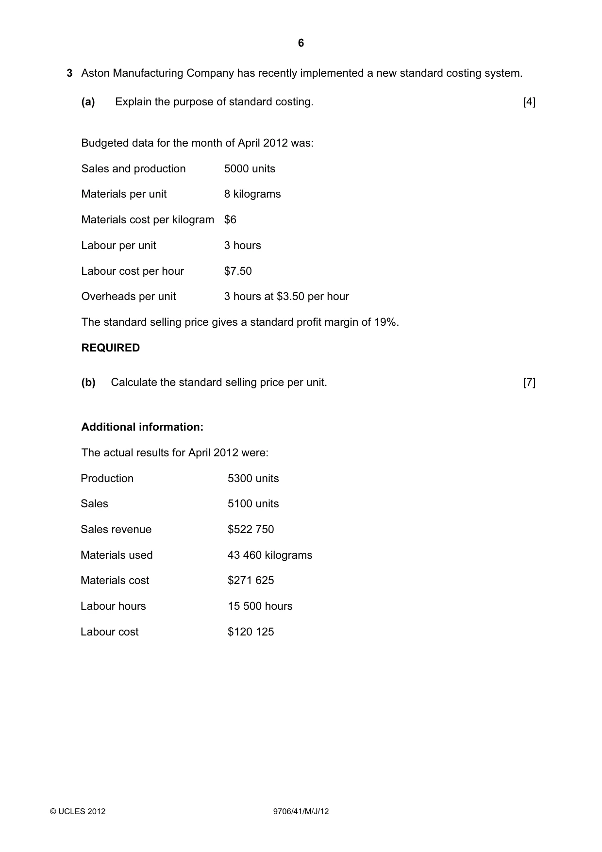 Cambridge A Level Accounting 9706 2012 May/June Paper 4 · Variant 1 question paper, page 6 of 8