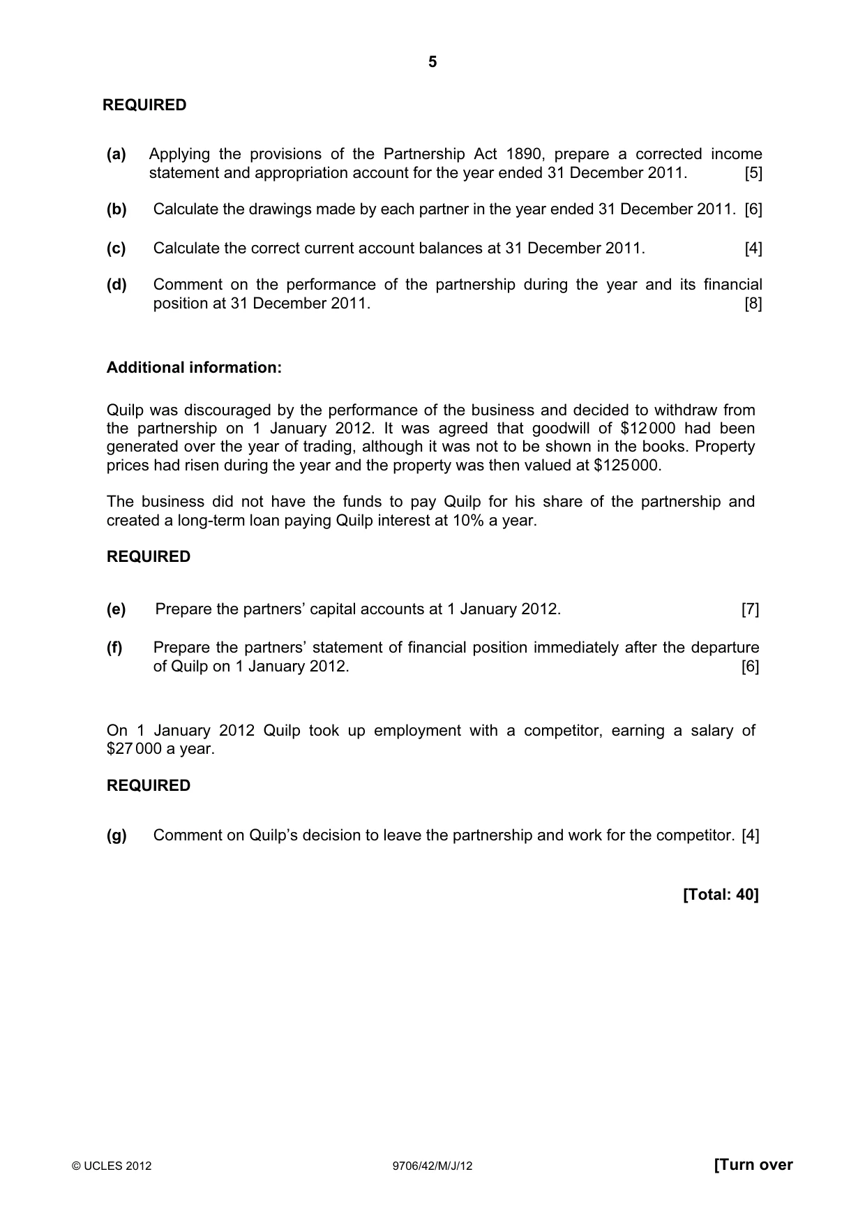 Cambridge A Level Accounting 9706 2012 May/June Paper 4 · Variant 2 question paper, page 5 of 8