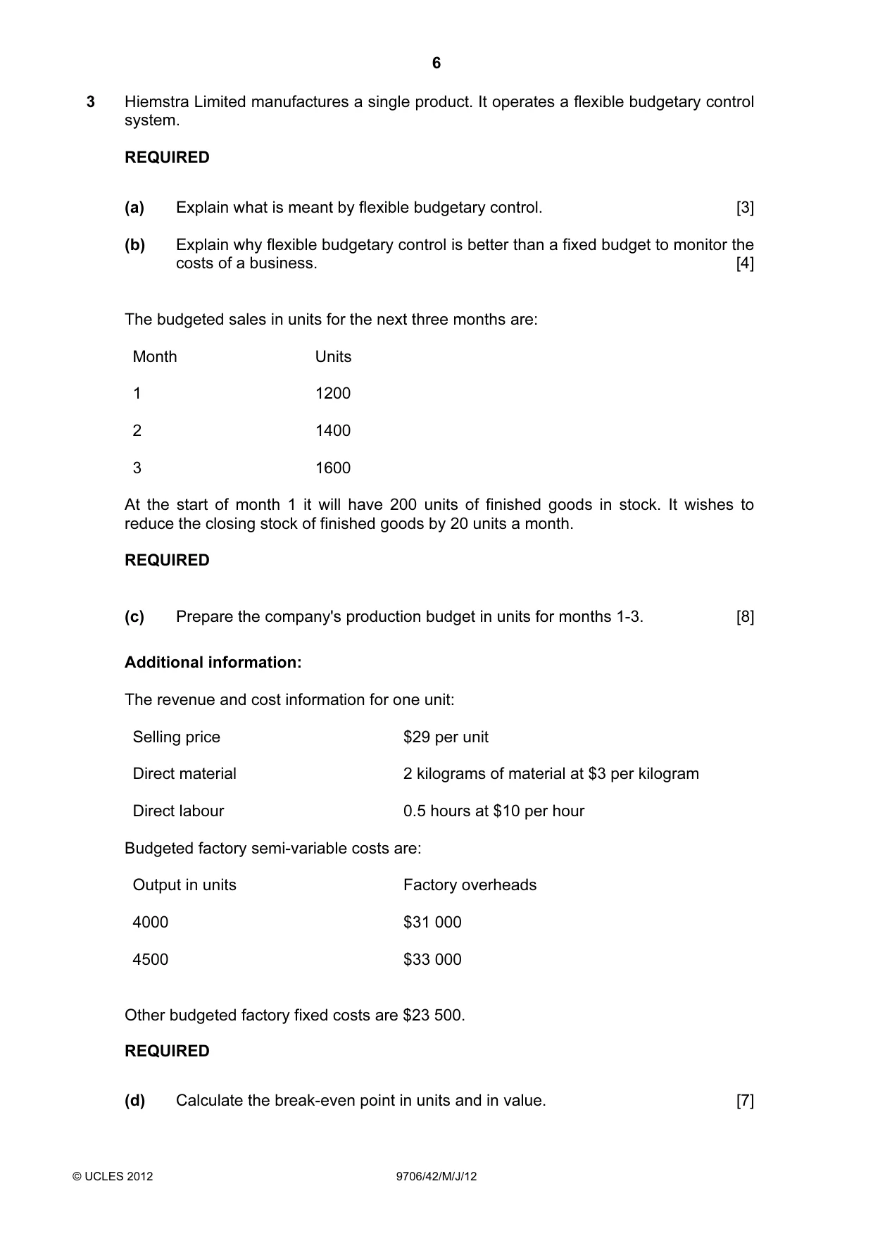 Cambridge A Level Accounting 9706 2012 May/June Paper 4 · Variant 2 question paper, page 6 of 8