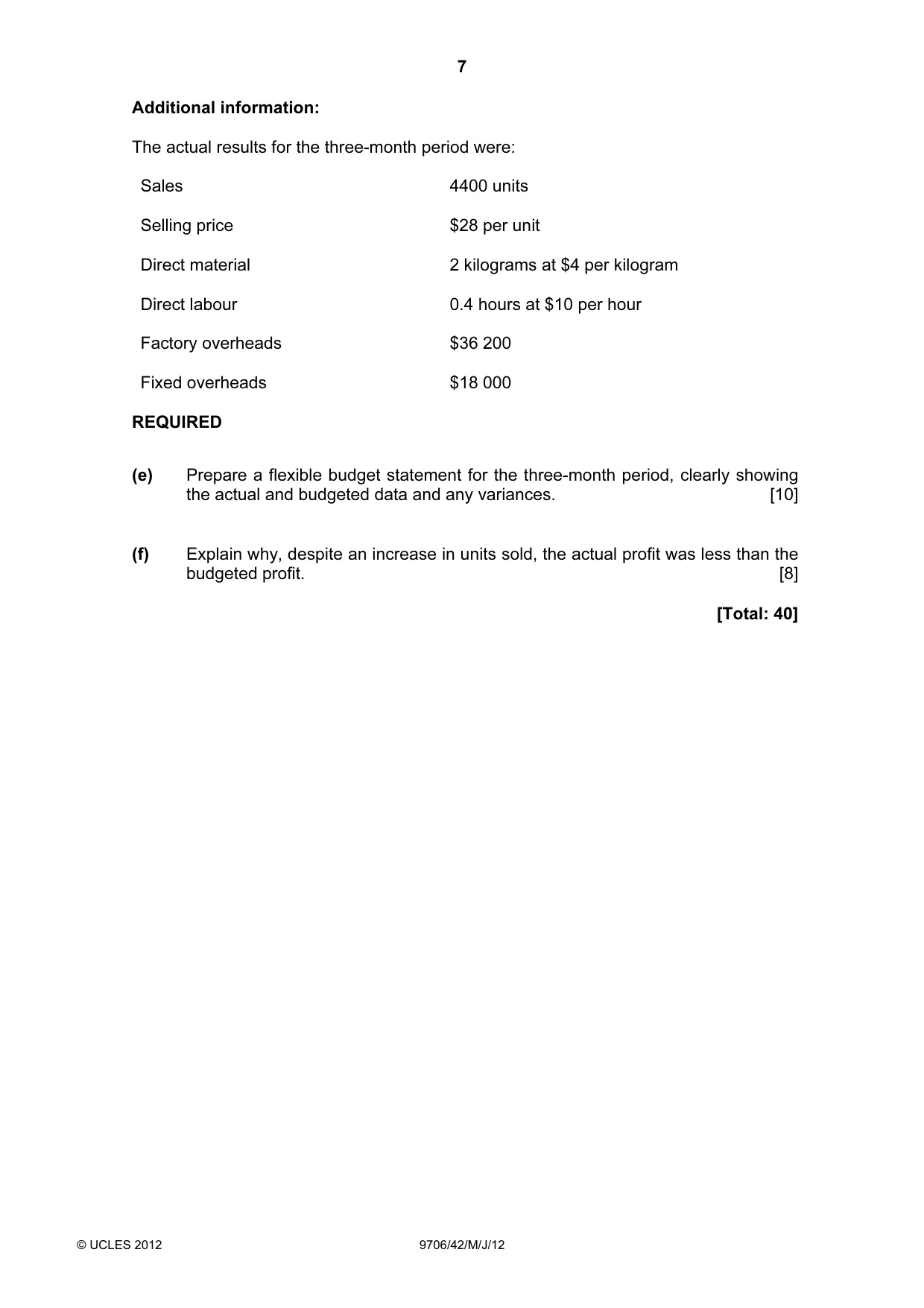 Cambridge A Level Accounting 9706 2012 May/June Paper 4 · Variant 2 question paper, page 7 of 8