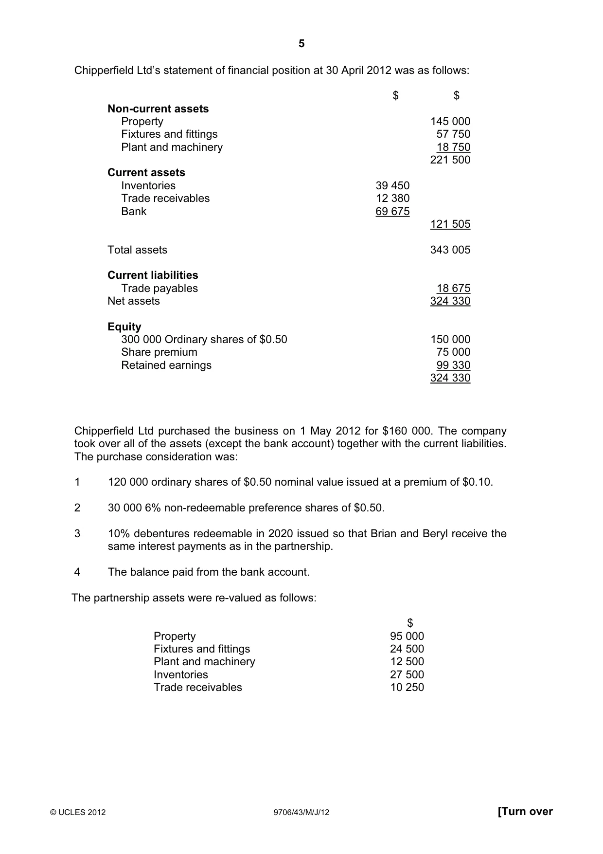 Cambridge A Level Accounting 9706 2012 May/June Paper 4 · Variant 3 question paper, page 5 of 8