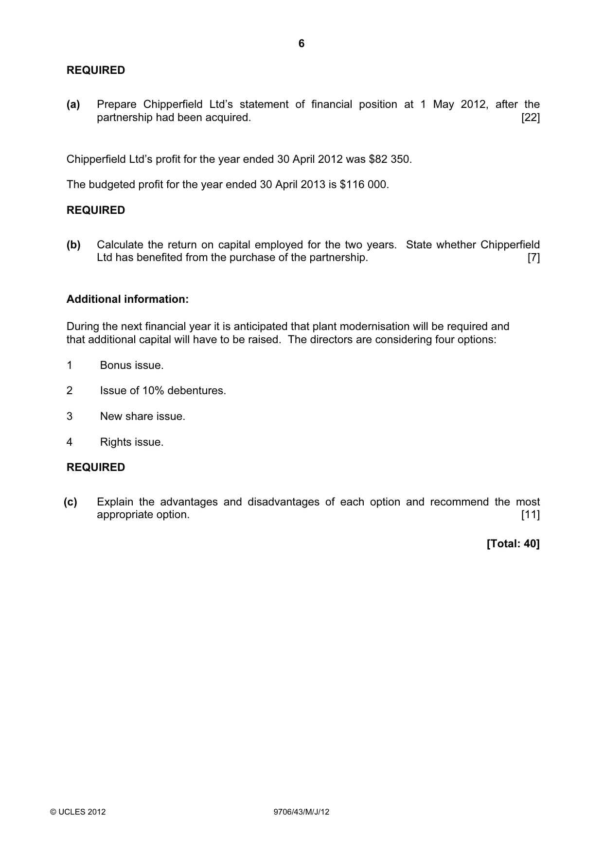 Cambridge A Level Accounting 9706 2012 May/June Paper 4 · Variant 3 question paper, page 6 of 8