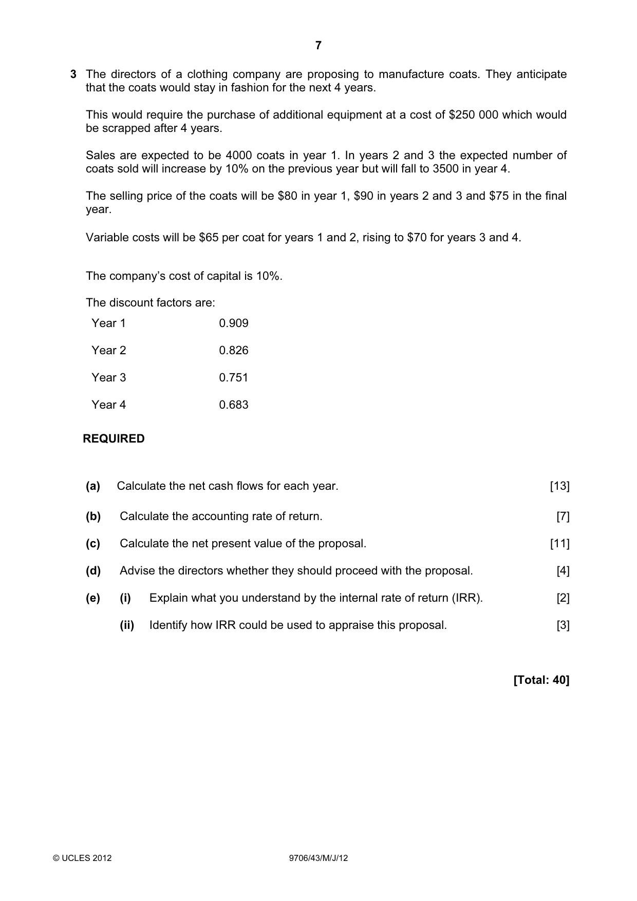 Cambridge A Level Accounting 9706 2012 May/June Paper 4 · Variant 3 question paper, page 7 of 8