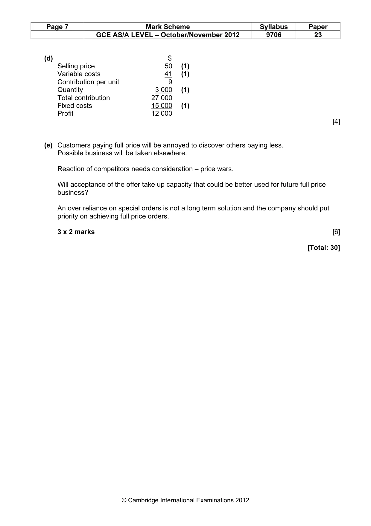 Mark scheme, page 7 of 7