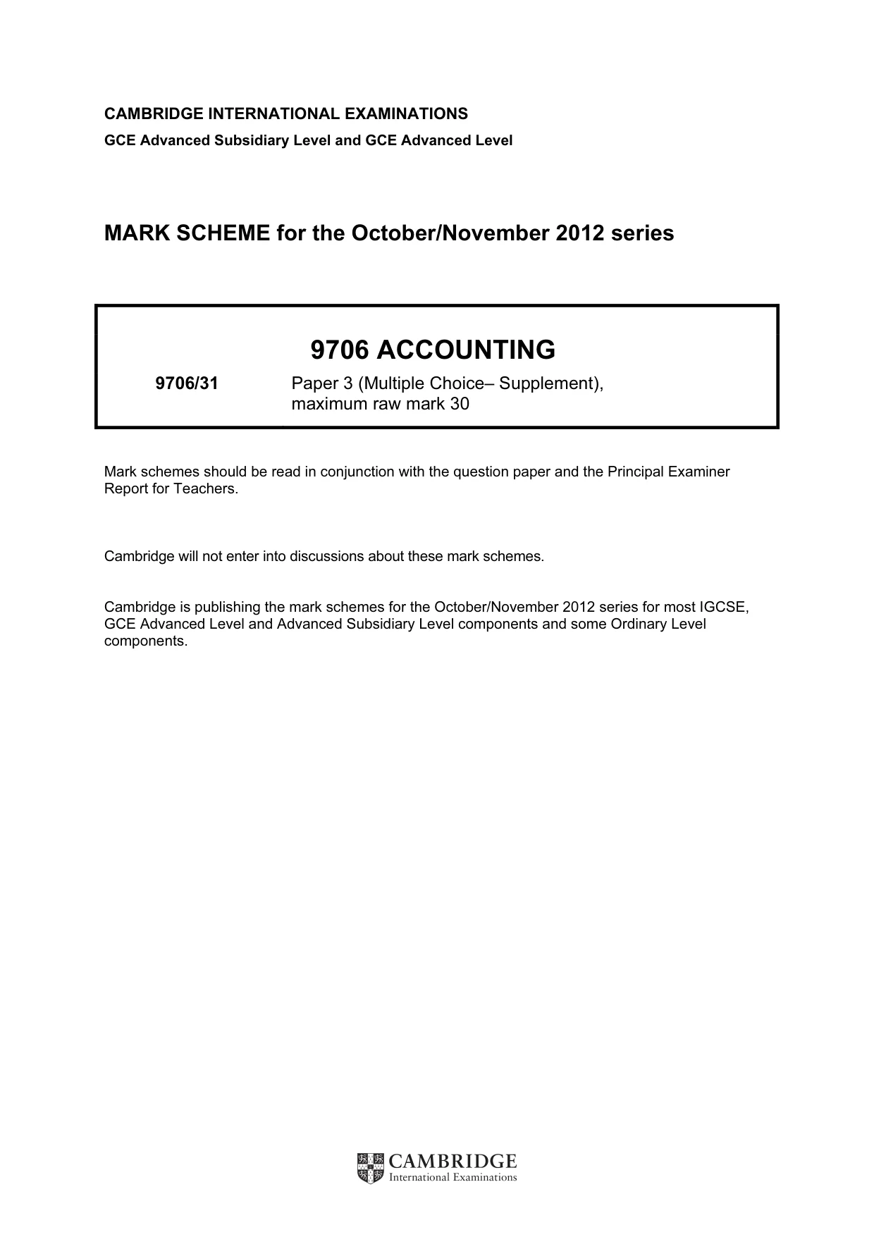 Mark scheme, page 1 of 2