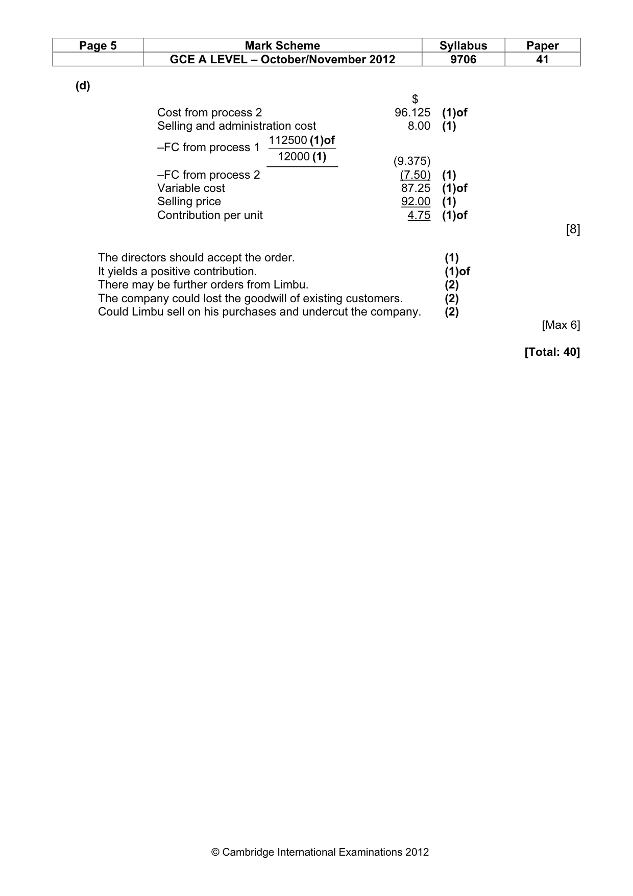 Mark scheme, page 5 of 5