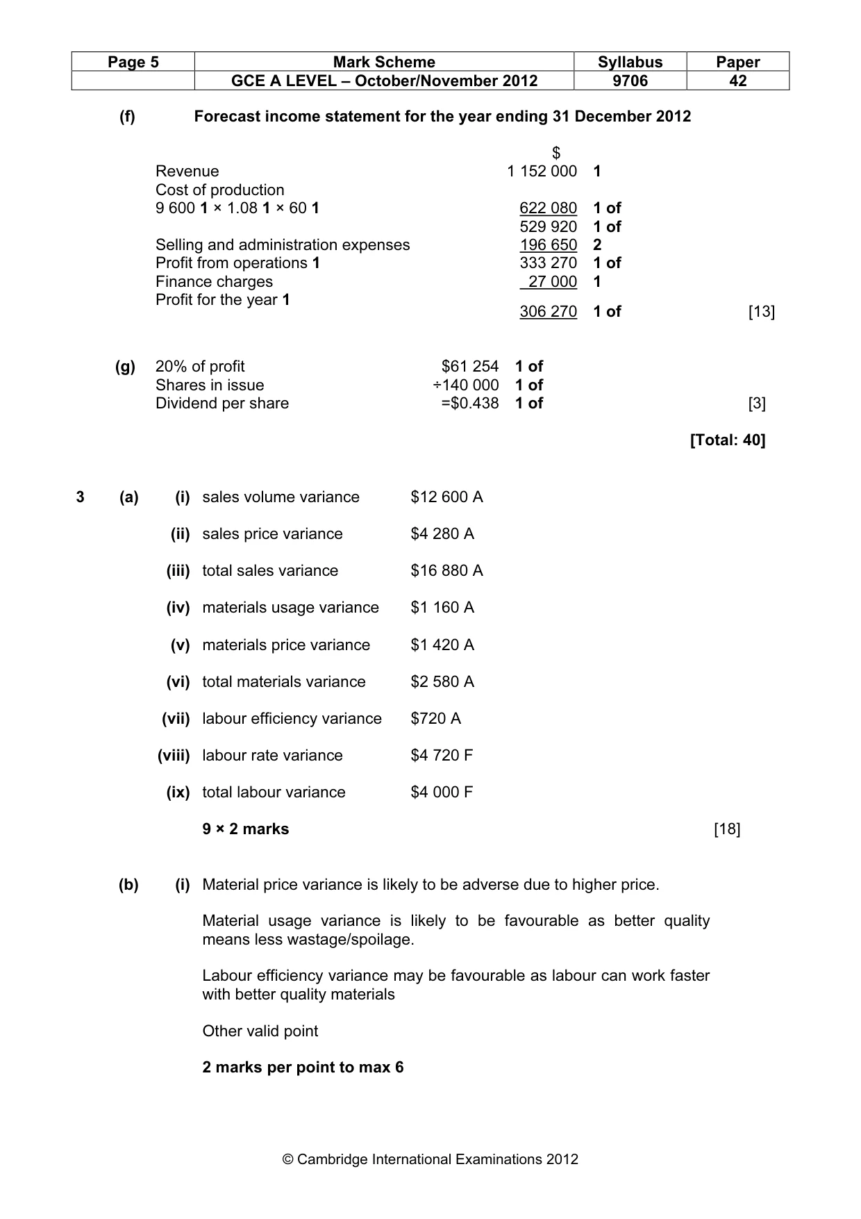 Mark scheme, page 5 of 6
