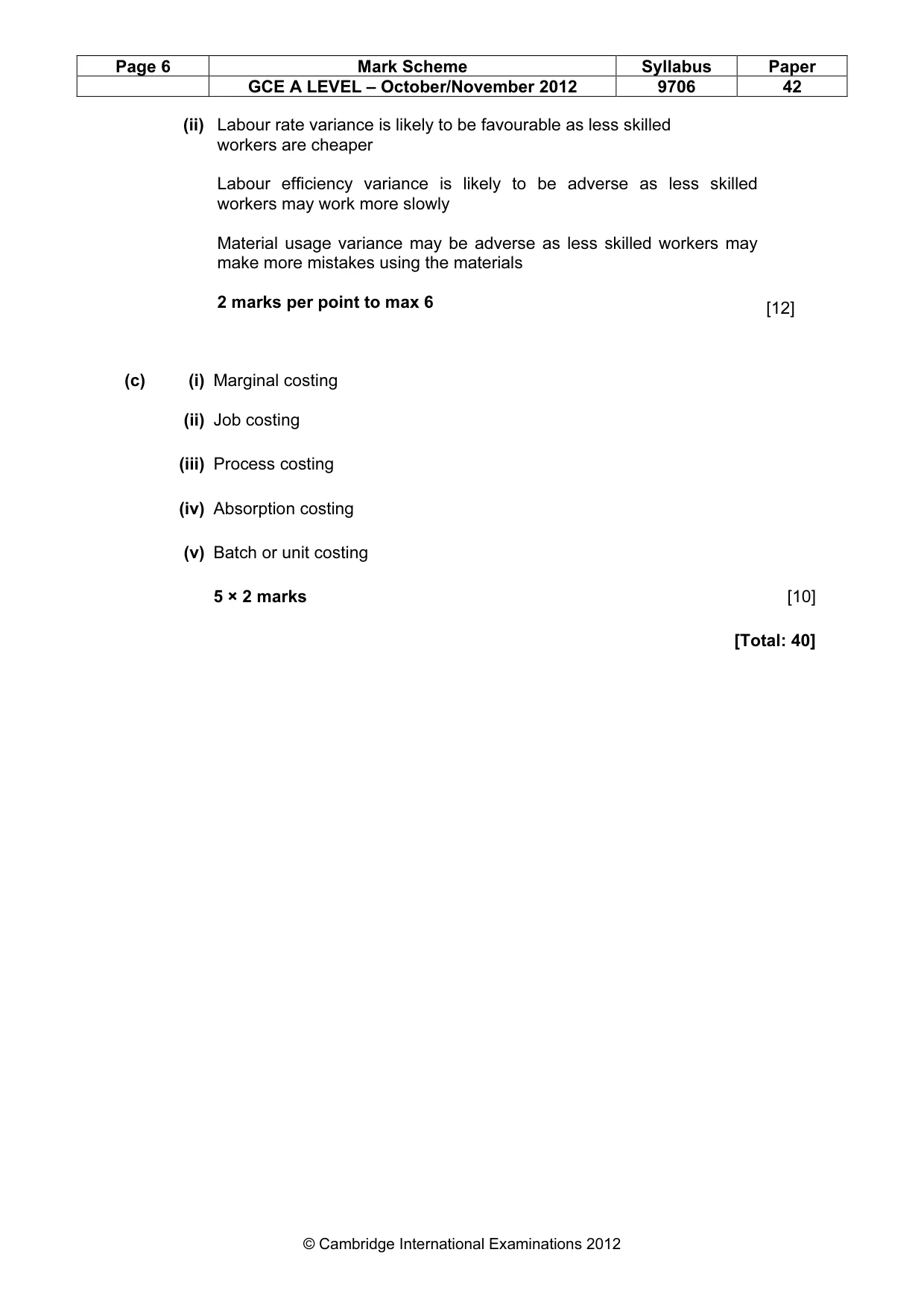 Mark scheme, page 6 of 6