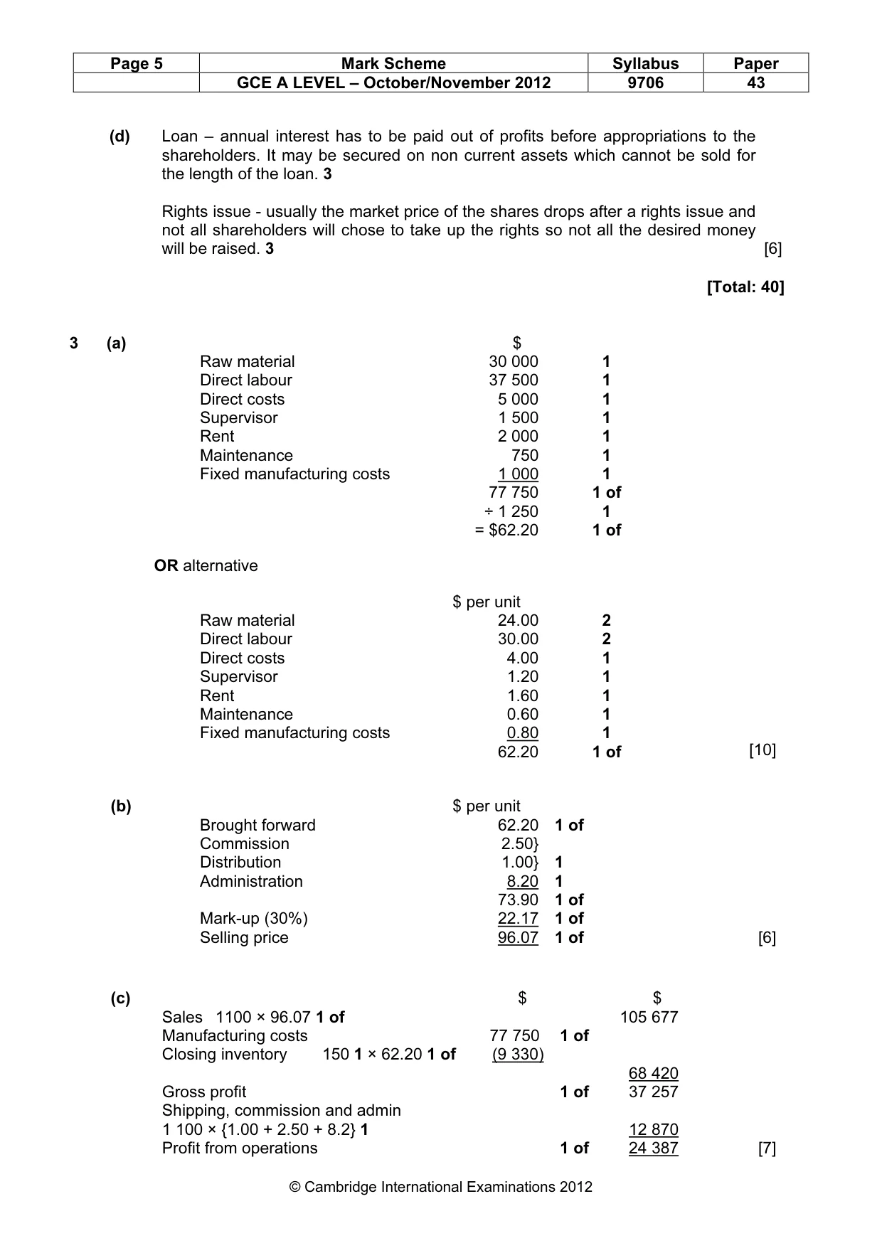 Mark scheme, page 5 of 6