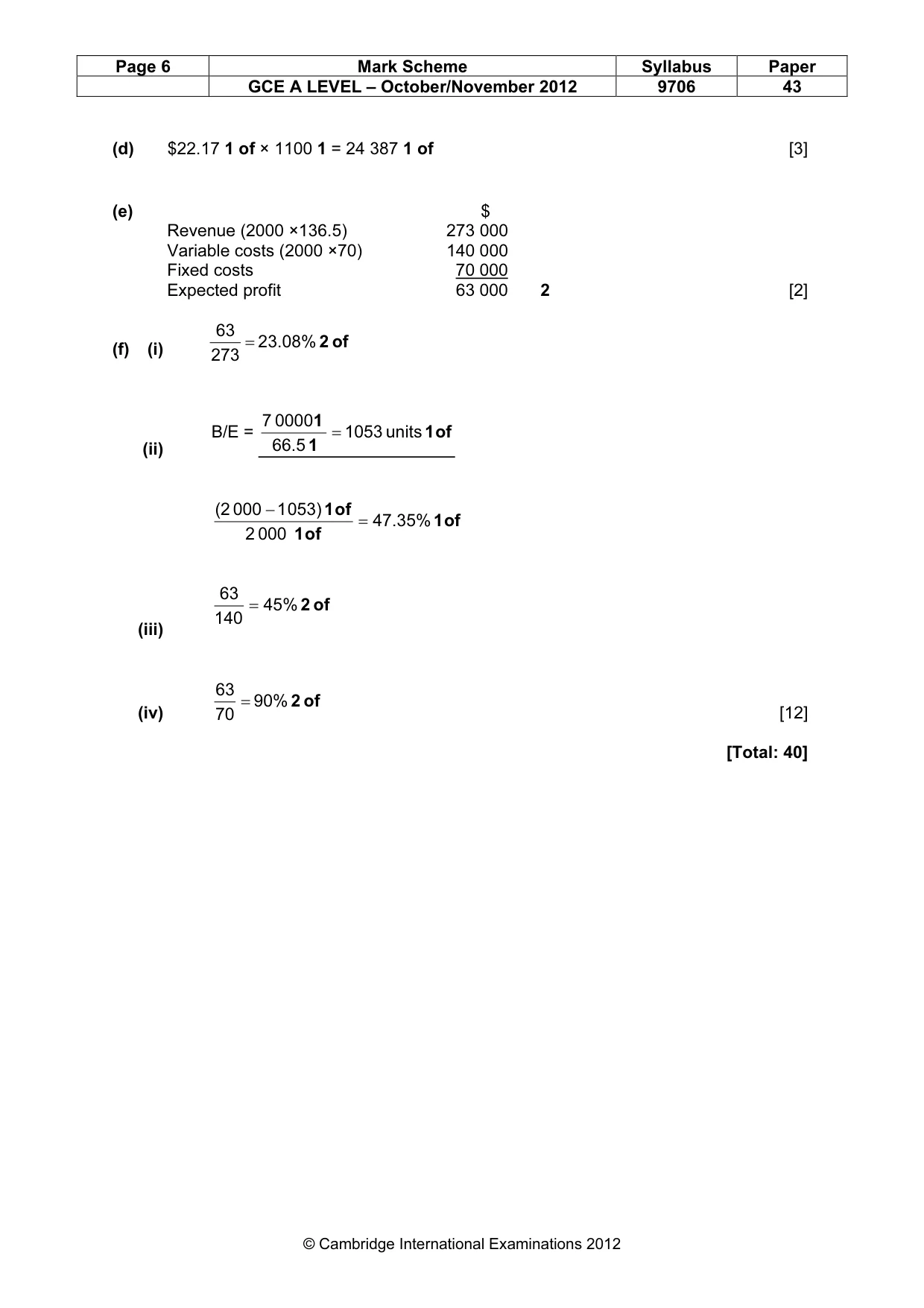 Mark scheme, page 6 of 6