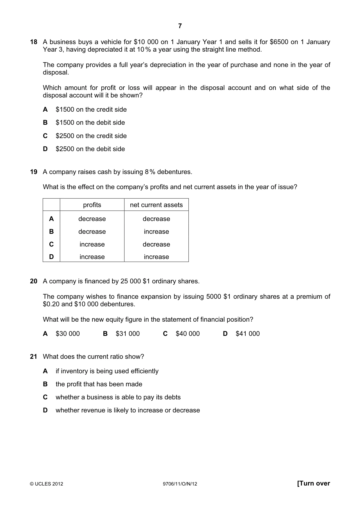 Cambridge A Level Accounting 9706 2012 Oct/Nov Paper 1 · Variant 1 question paper, page 7 of 12