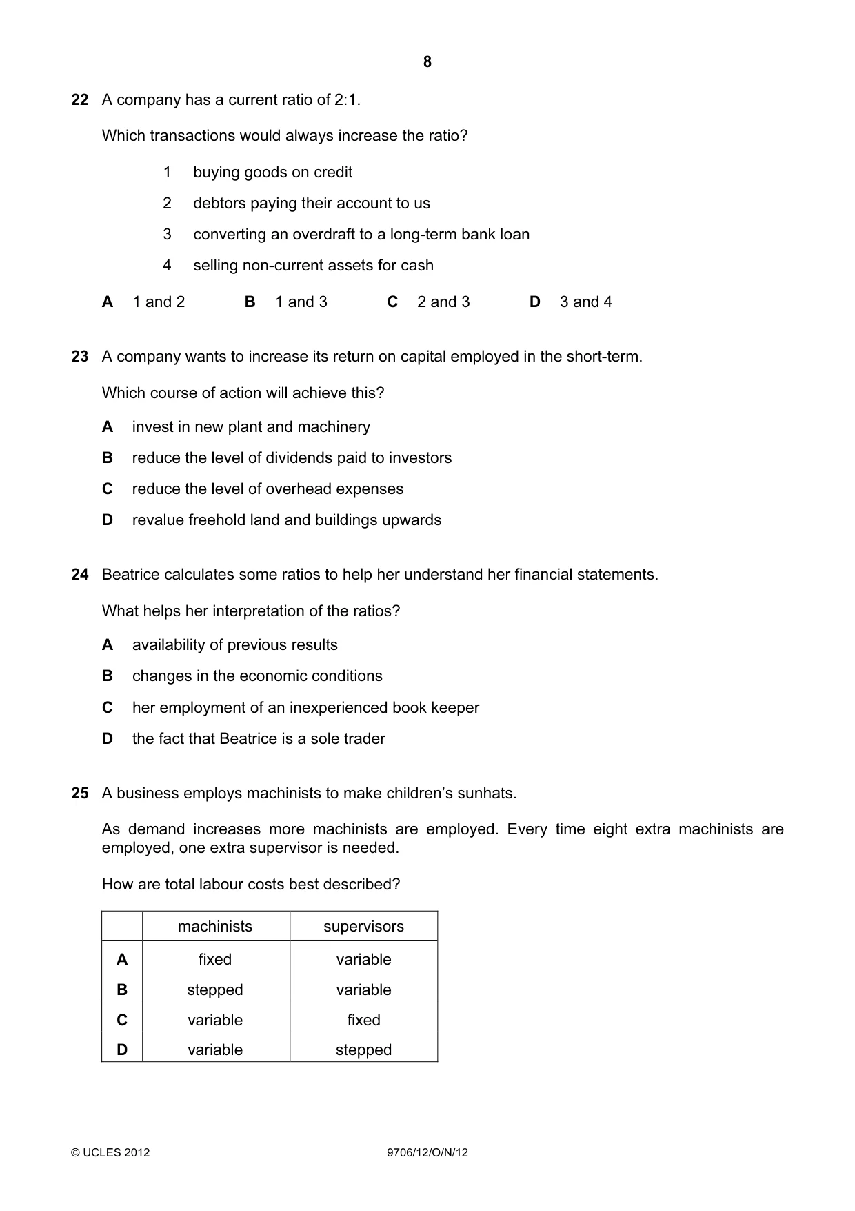 Cambridge A Level Accounting 9706 2012 Oct/Nov Paper 1 · Variant 2 question paper, page 8 of 12