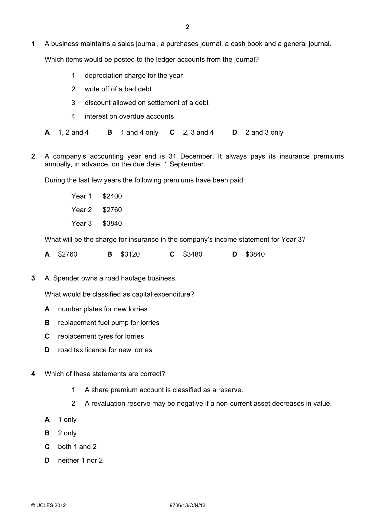 Cambridge A Level Accounting 9706 2012 Oct/Nov Paper 1 · Variant 3 question paper, page 2 of 12