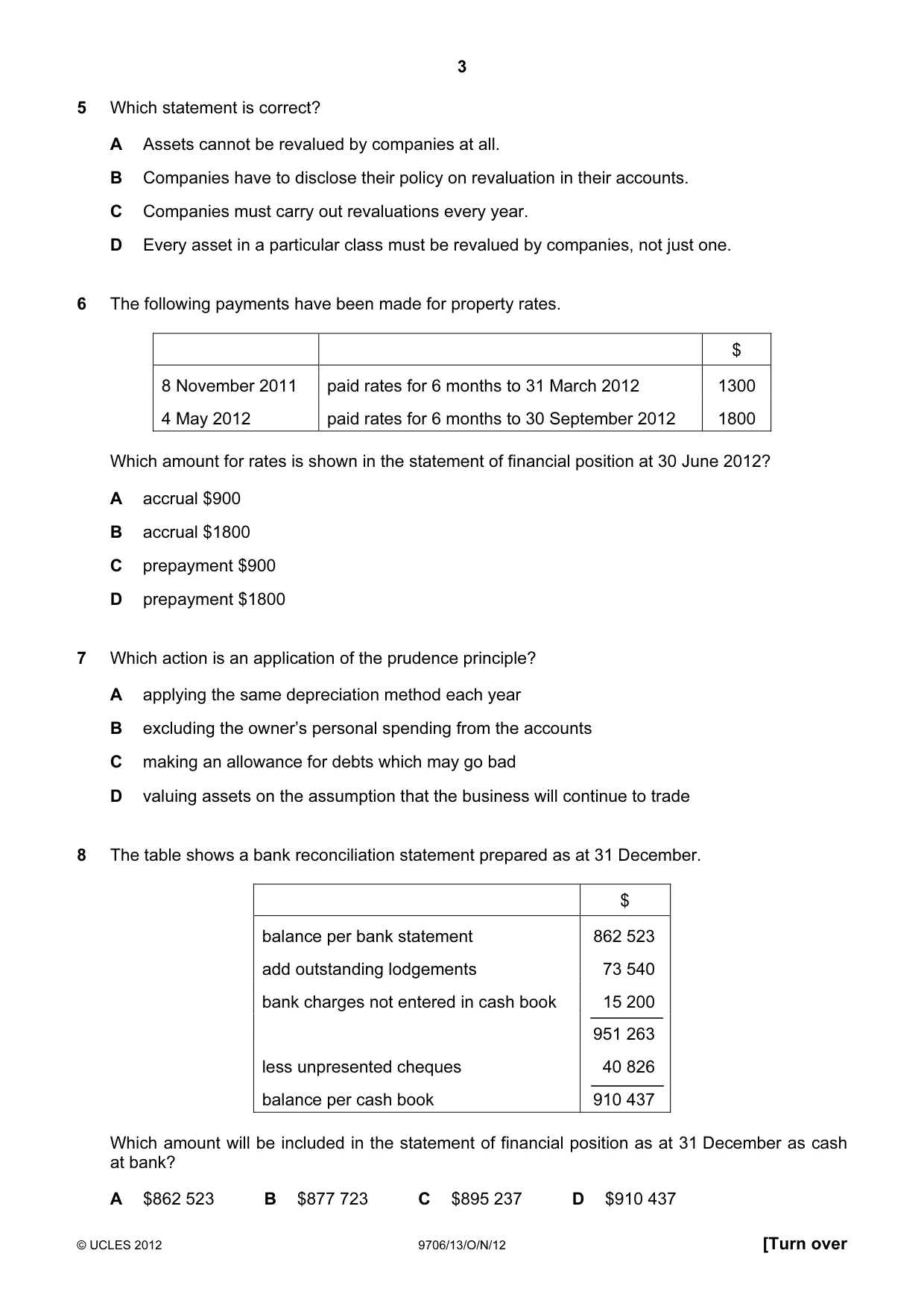 Cambridge A Level Accounting 9706 2012 Oct/Nov Paper 1 · Variant 3 question paper, page 3 of 12