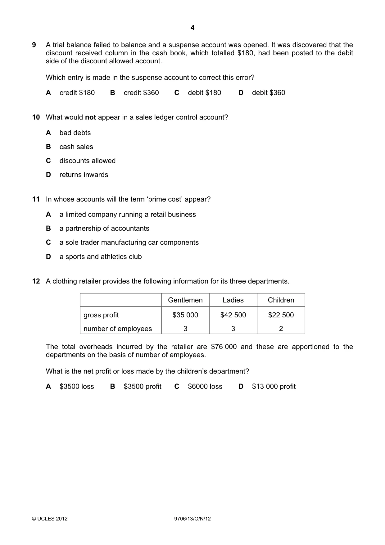 Cambridge A Level Accounting 9706 2012 Oct/Nov Paper 1 · Variant 3 question paper, page 4 of 12