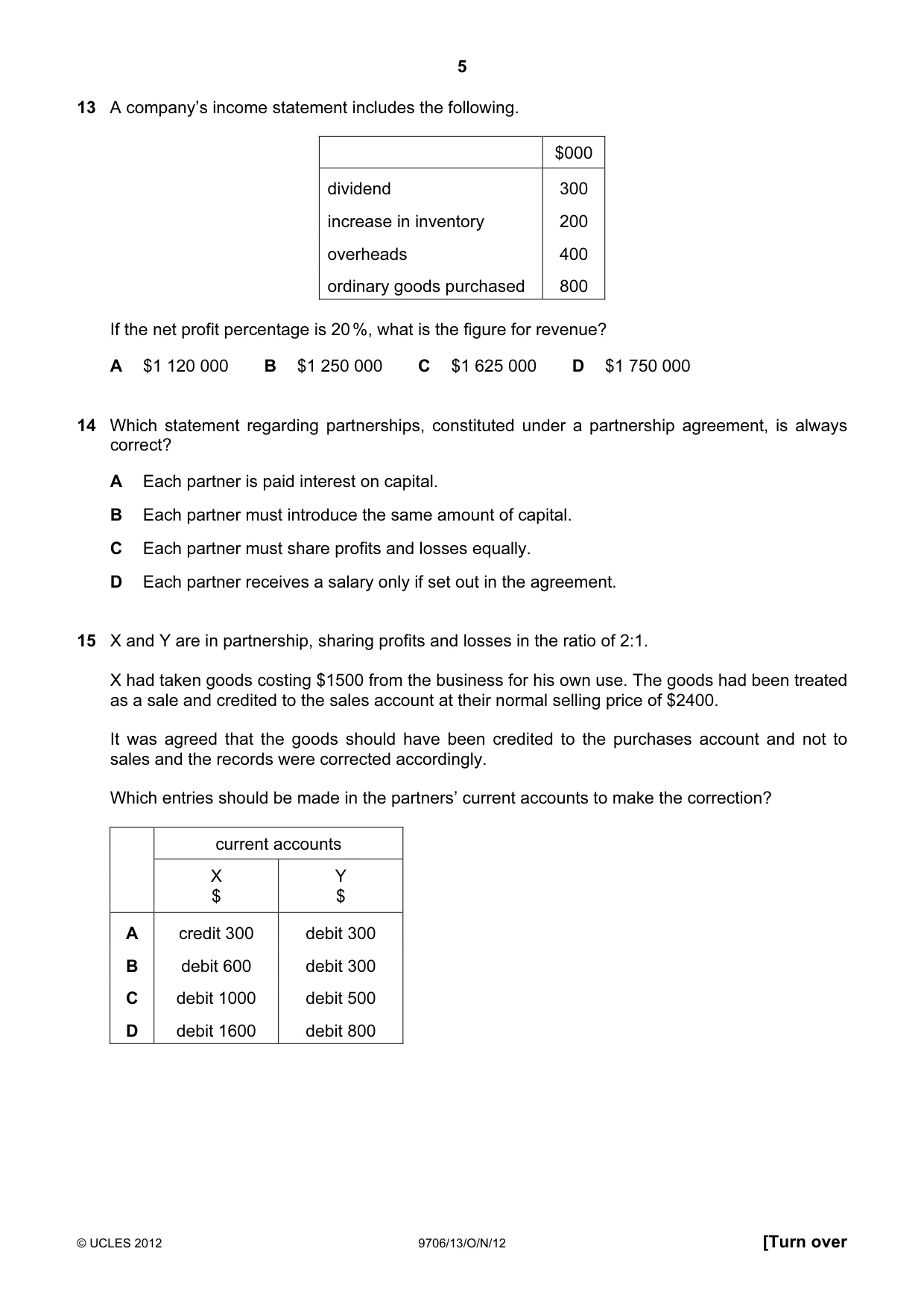 Cambridge A Level Accounting 9706 2012 Oct/Nov Paper 1 · Variant 3 question paper, page 5 of 12