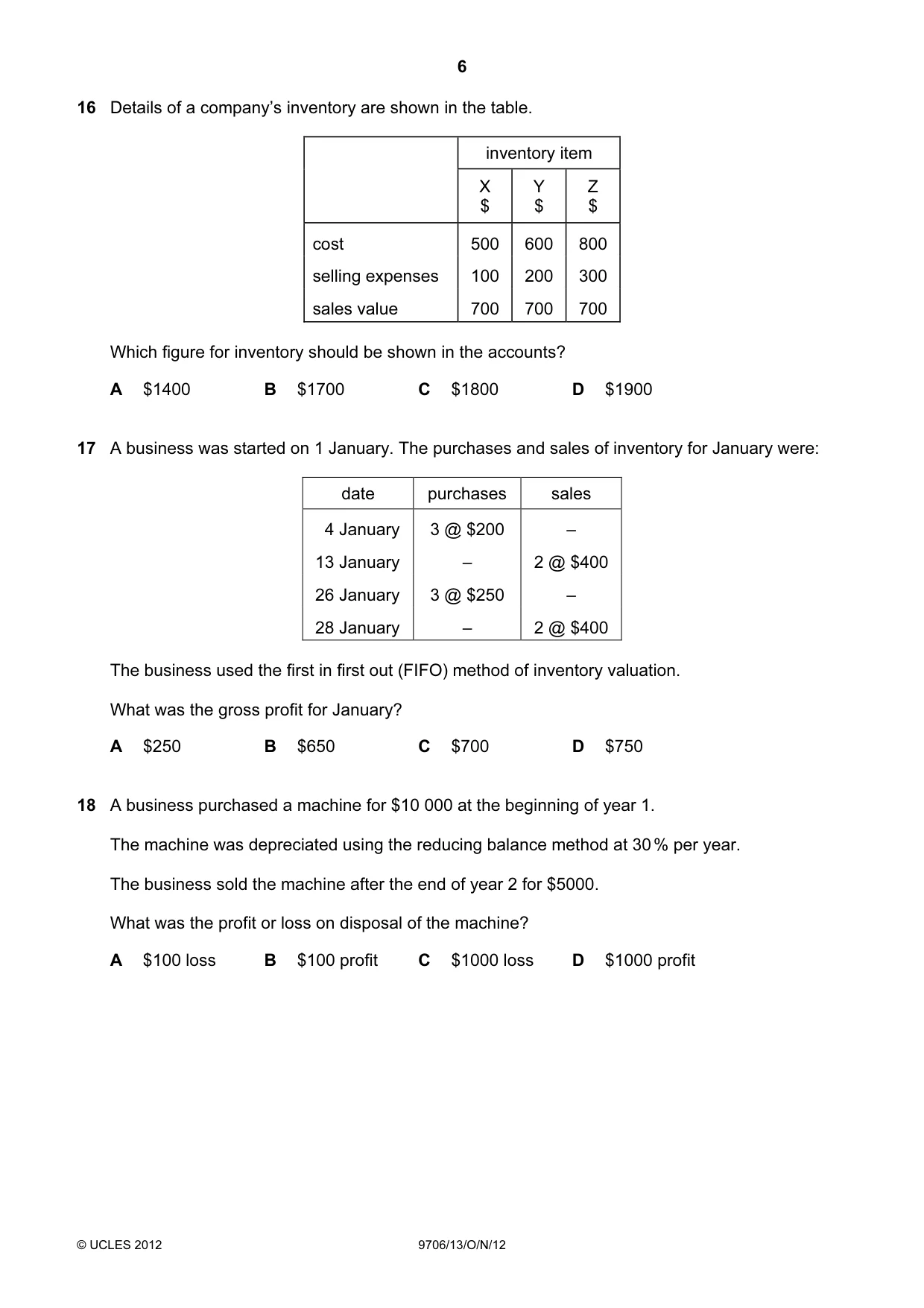 Cambridge A Level Accounting 9706 2012 Oct/Nov Paper 1 · Variant 3 question paper, page 6 of 12