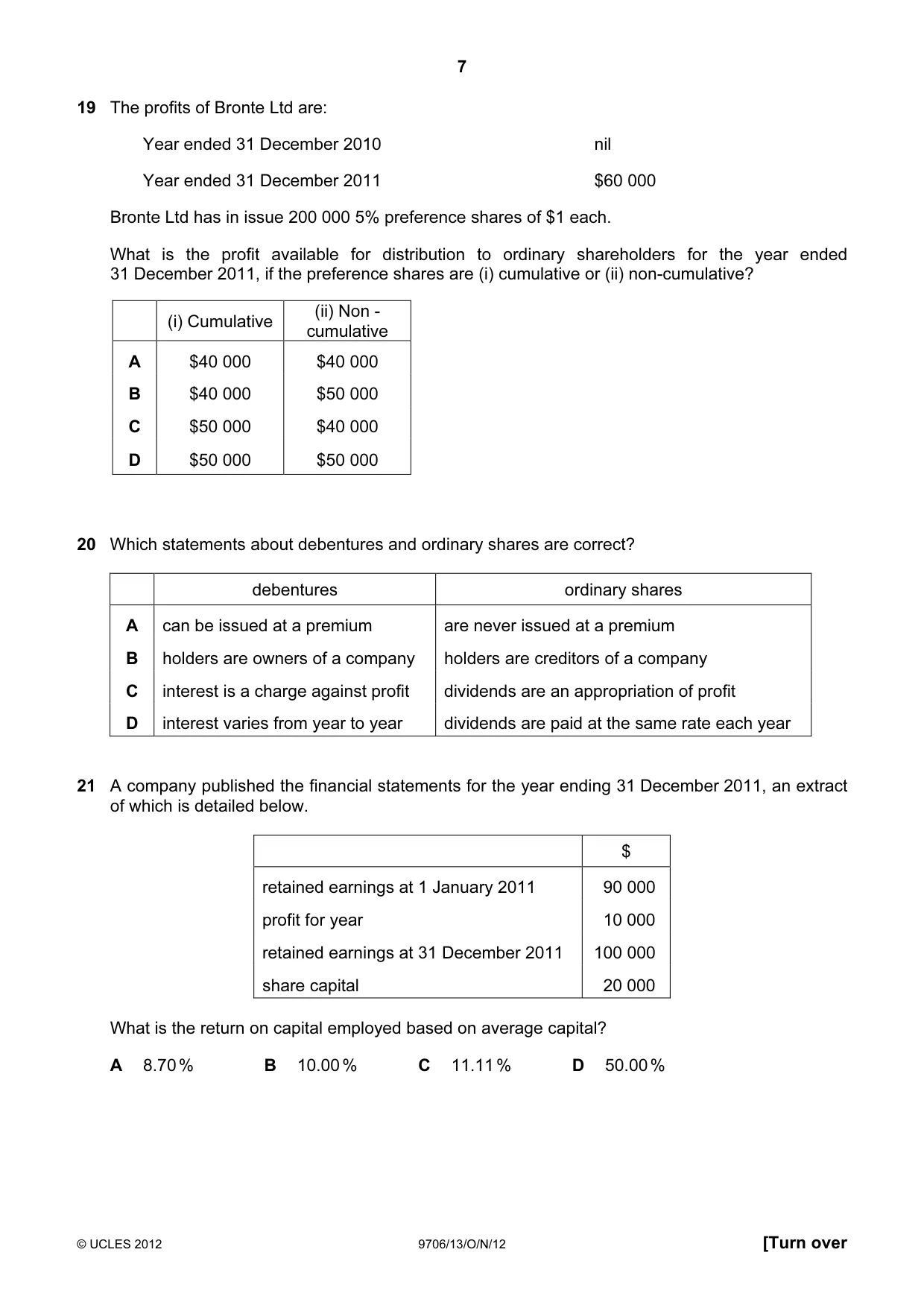 Cambridge A Level Accounting 9706 2012 Oct/Nov Paper 1 · Variant 3 question paper, page 7 of 12