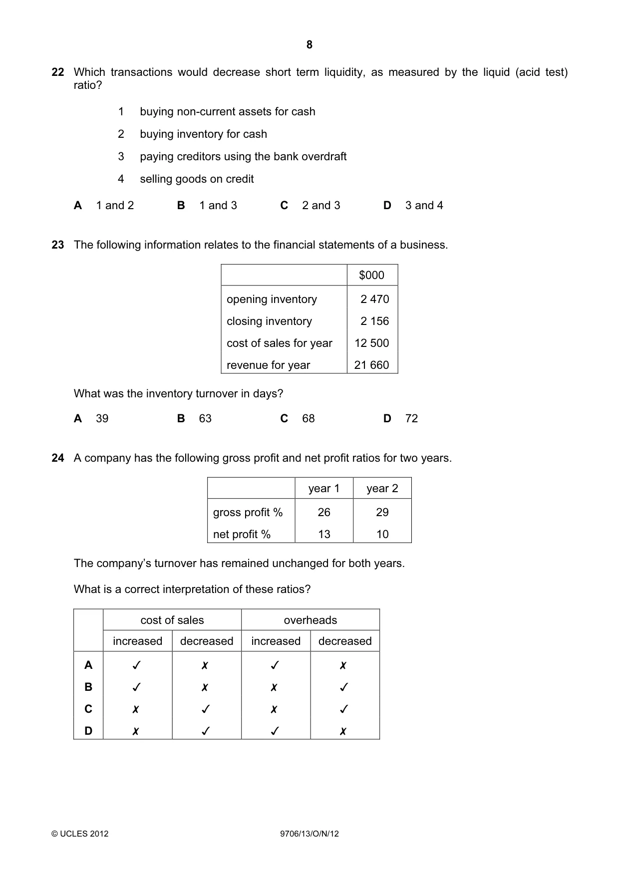 Cambridge A Level Accounting 9706 2012 Oct/Nov Paper 1 · Variant 3 question paper, page 8 of 12