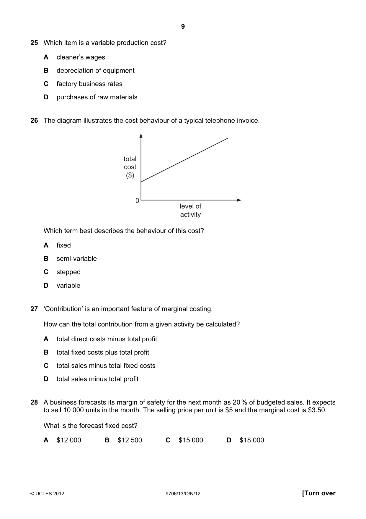 Cambridge A Level Accounting 9706 2012 Oct/Nov Paper 1 · Variant 3 question paper, page 9 of 12