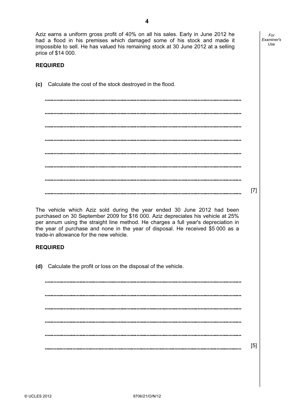 Cambridge A Level Accounting 9706 2012 Oct/Nov Paper 2 · Variant 1 question paper, page 4 of 16