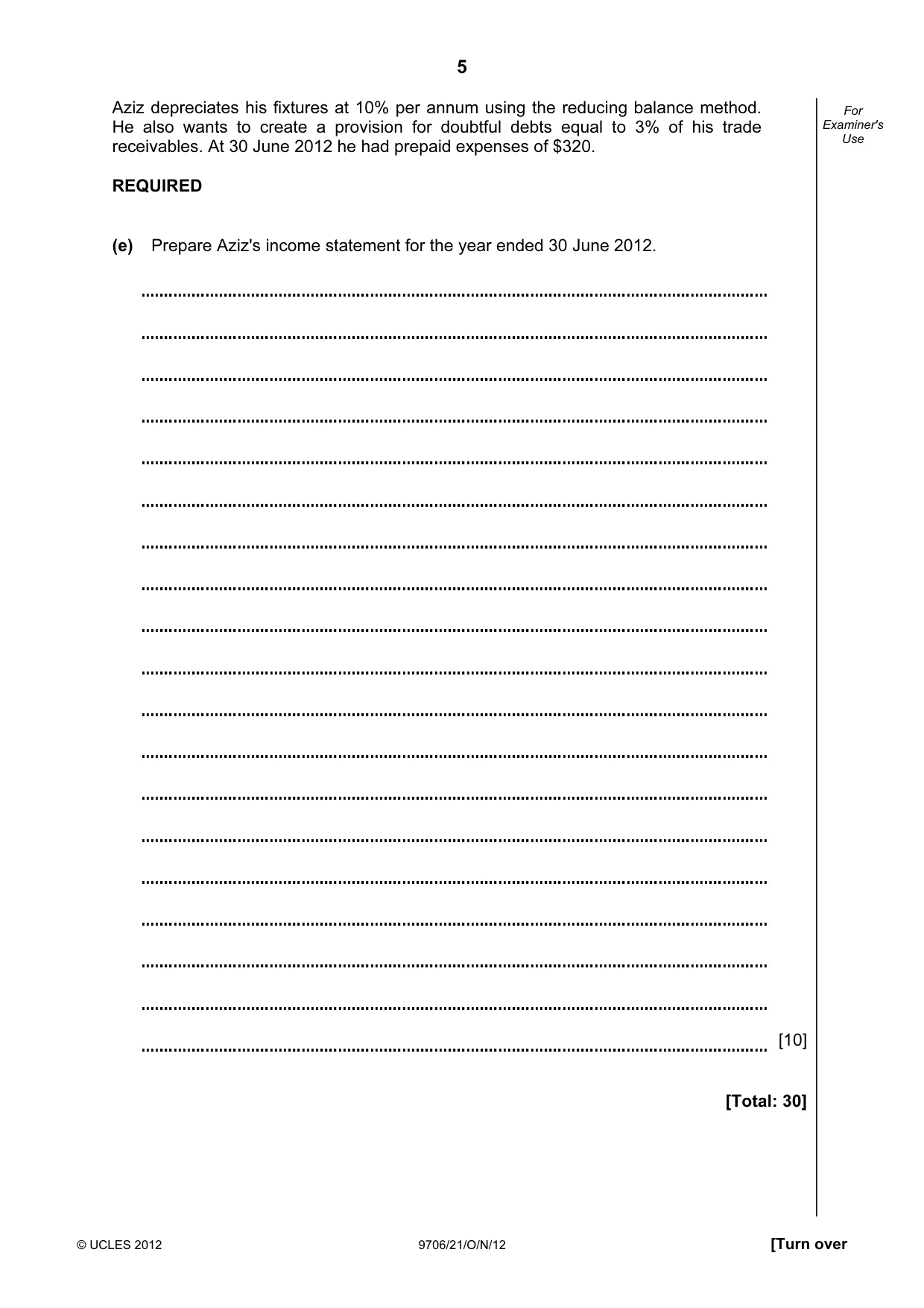 Cambridge A Level Accounting 9706 2012 Oct/Nov Paper 2 · Variant 1 question paper, page 5 of 16