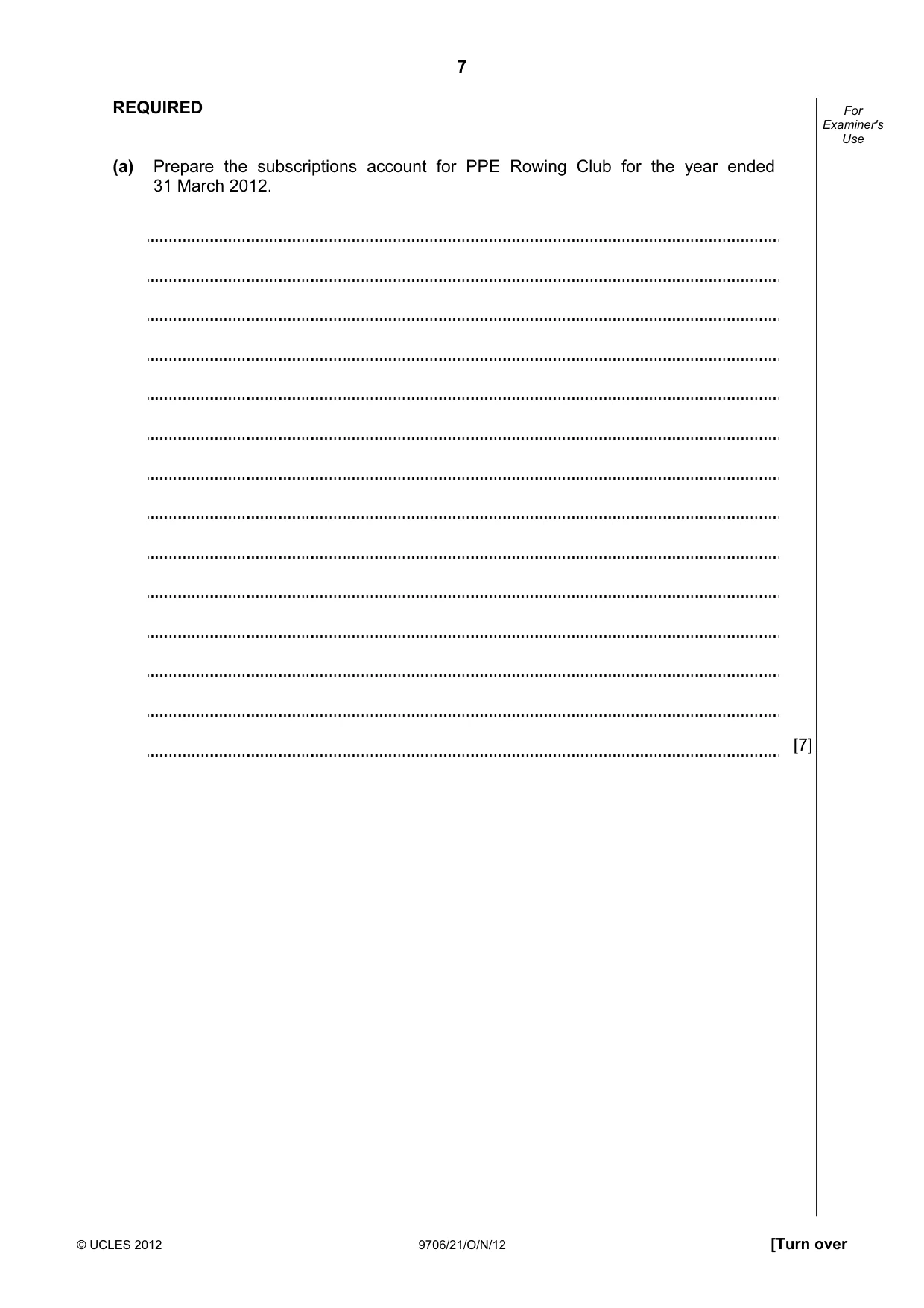Cambridge A Level Accounting 9706 2012 Oct/Nov Paper 2 · Variant 1 question paper, page 7 of 16