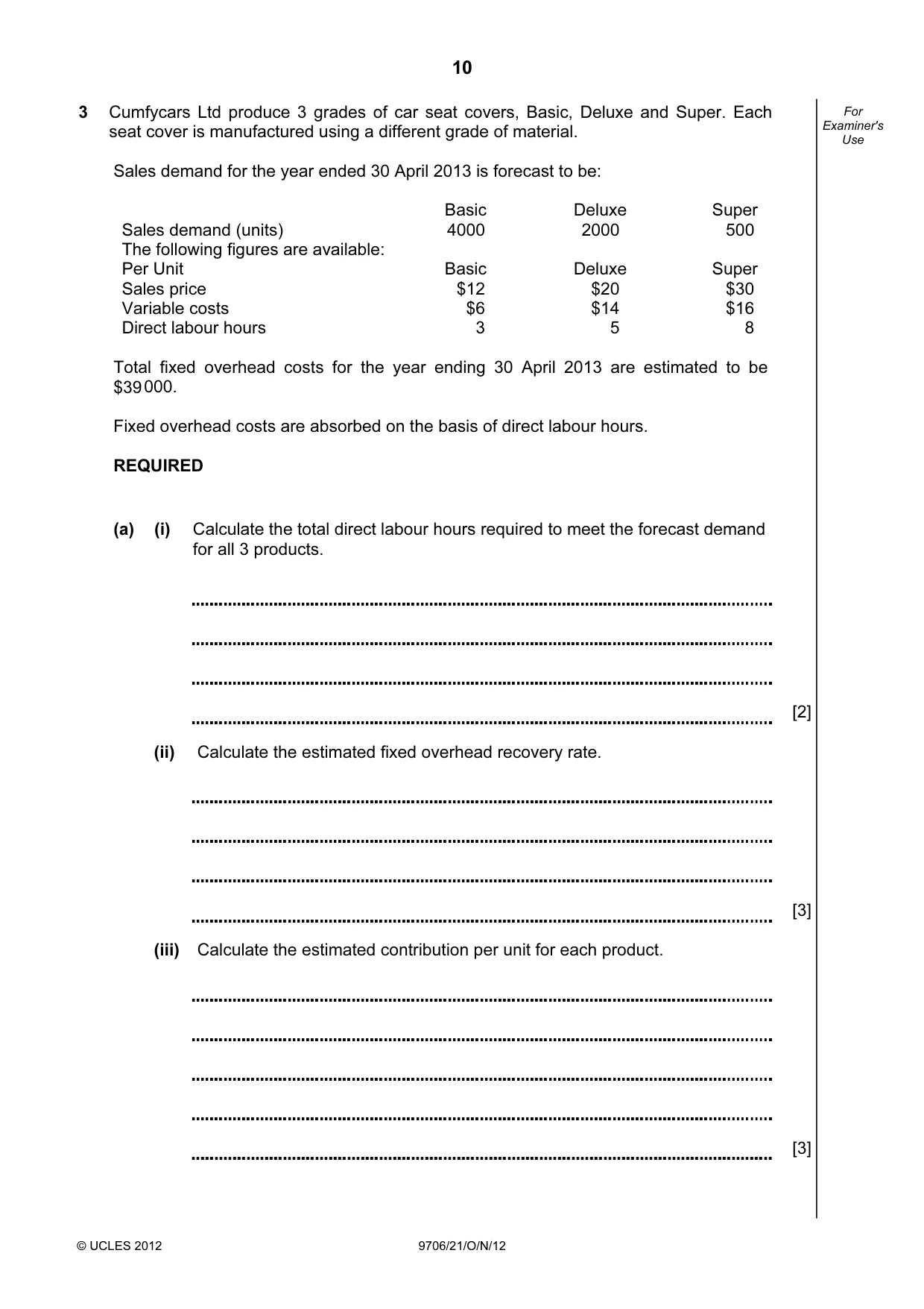 Cambridge A Level Accounting 9706 2012 Oct/Nov Paper 2 · Variant 1 question paper, page 10 of 16