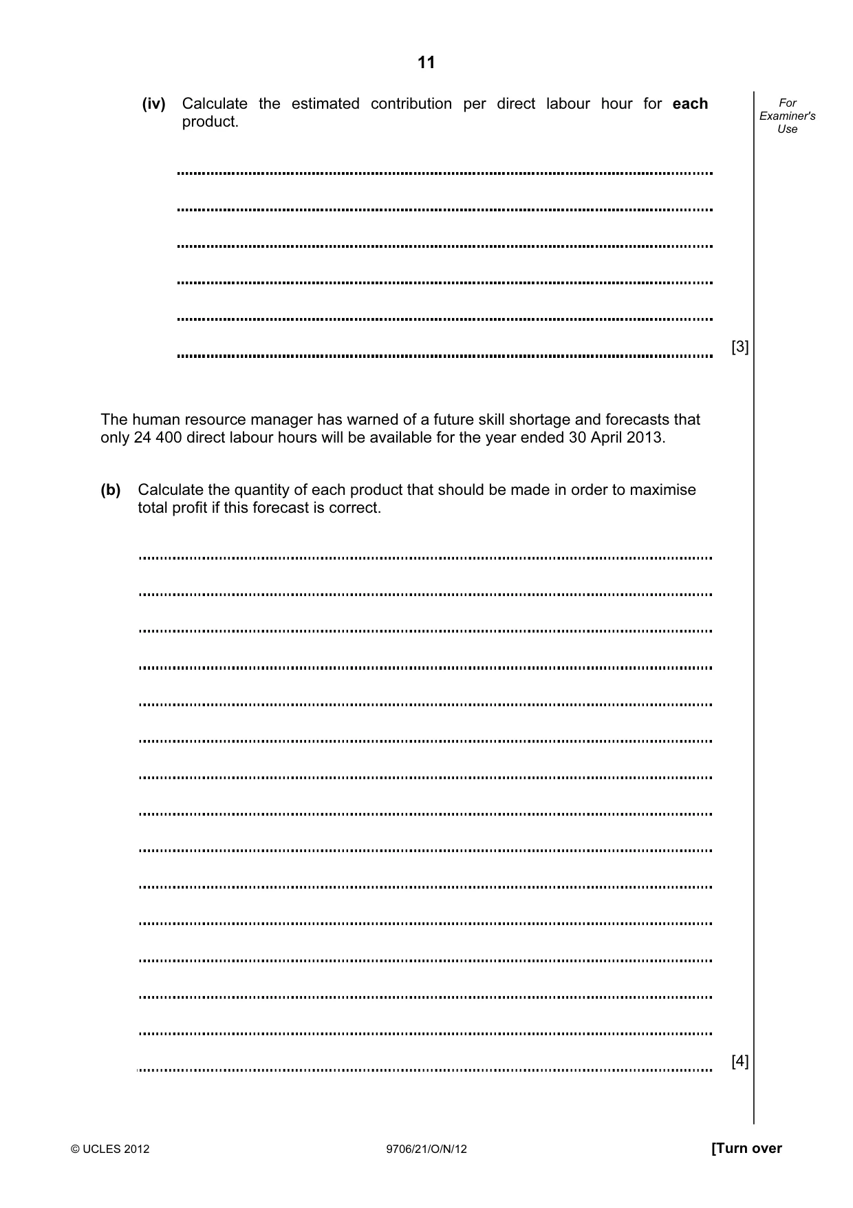 Cambridge A Level Accounting 9706 2012 Oct/Nov Paper 2 · Variant 1 question paper, page 11 of 16