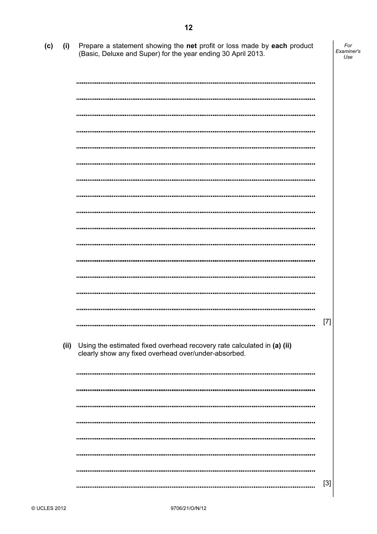 Cambridge A Level Accounting 9706 2012 Oct/Nov Paper 2 · Variant 1 question paper, page 12 of 16