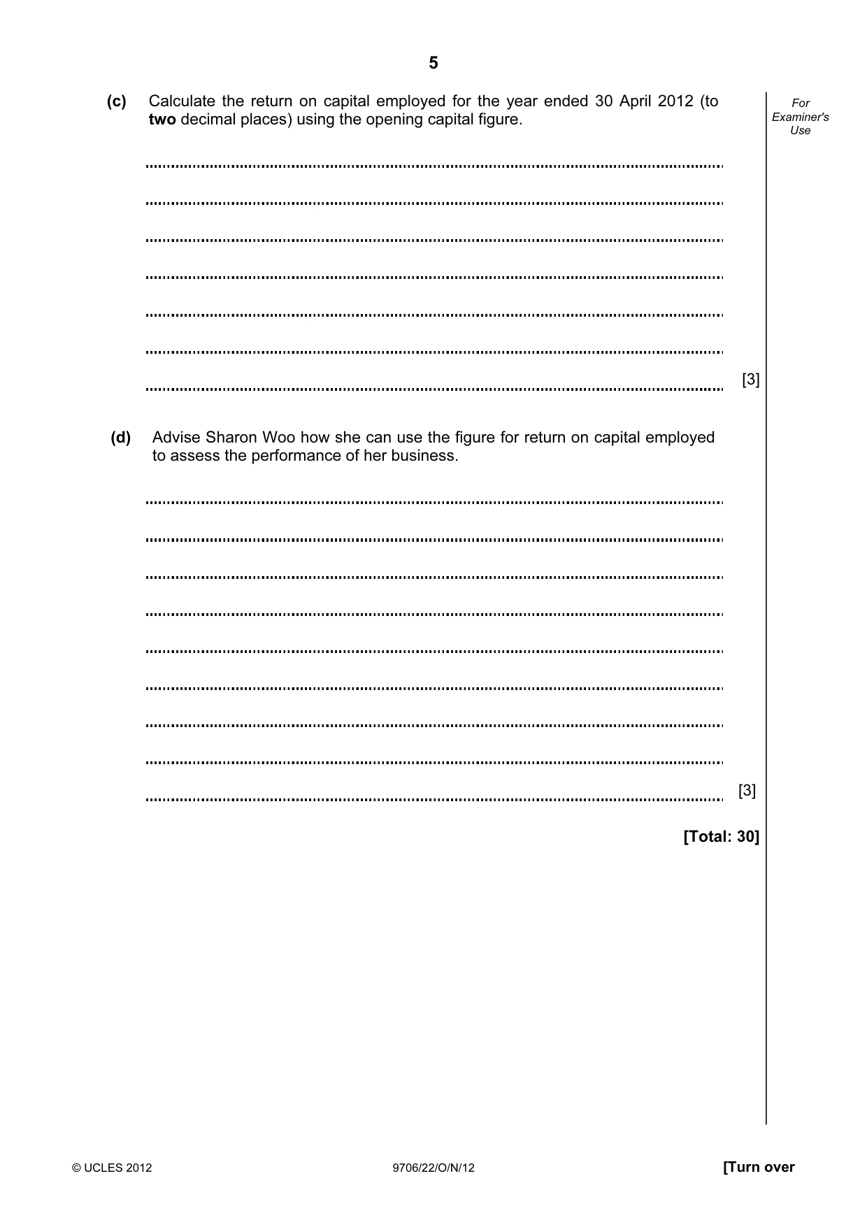 Cambridge A Level Accounting 9706 2012 Oct/Nov Paper 2 · Variant 2 question paper, page 5 of 16