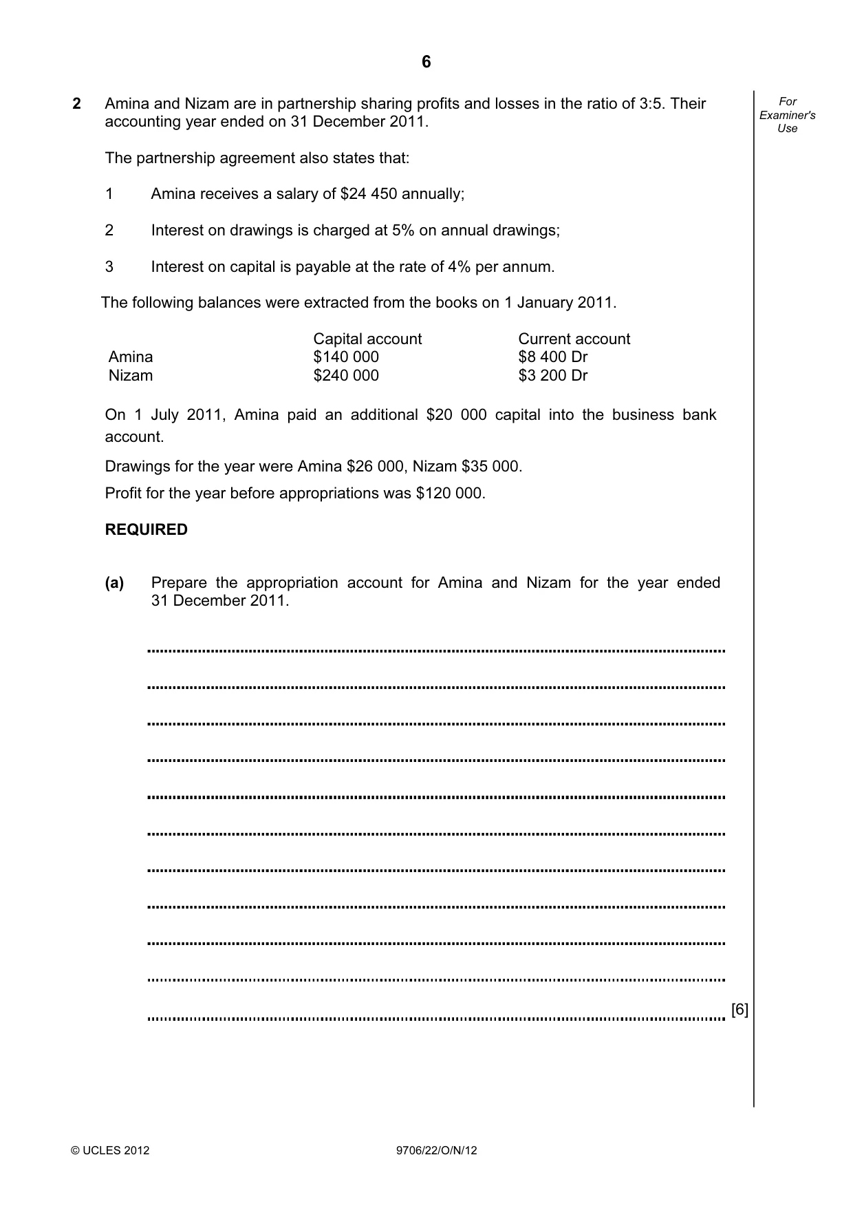 Cambridge A Level Accounting 9706 2012 Oct/Nov Paper 2 · Variant 2 question paper, page 6 of 16