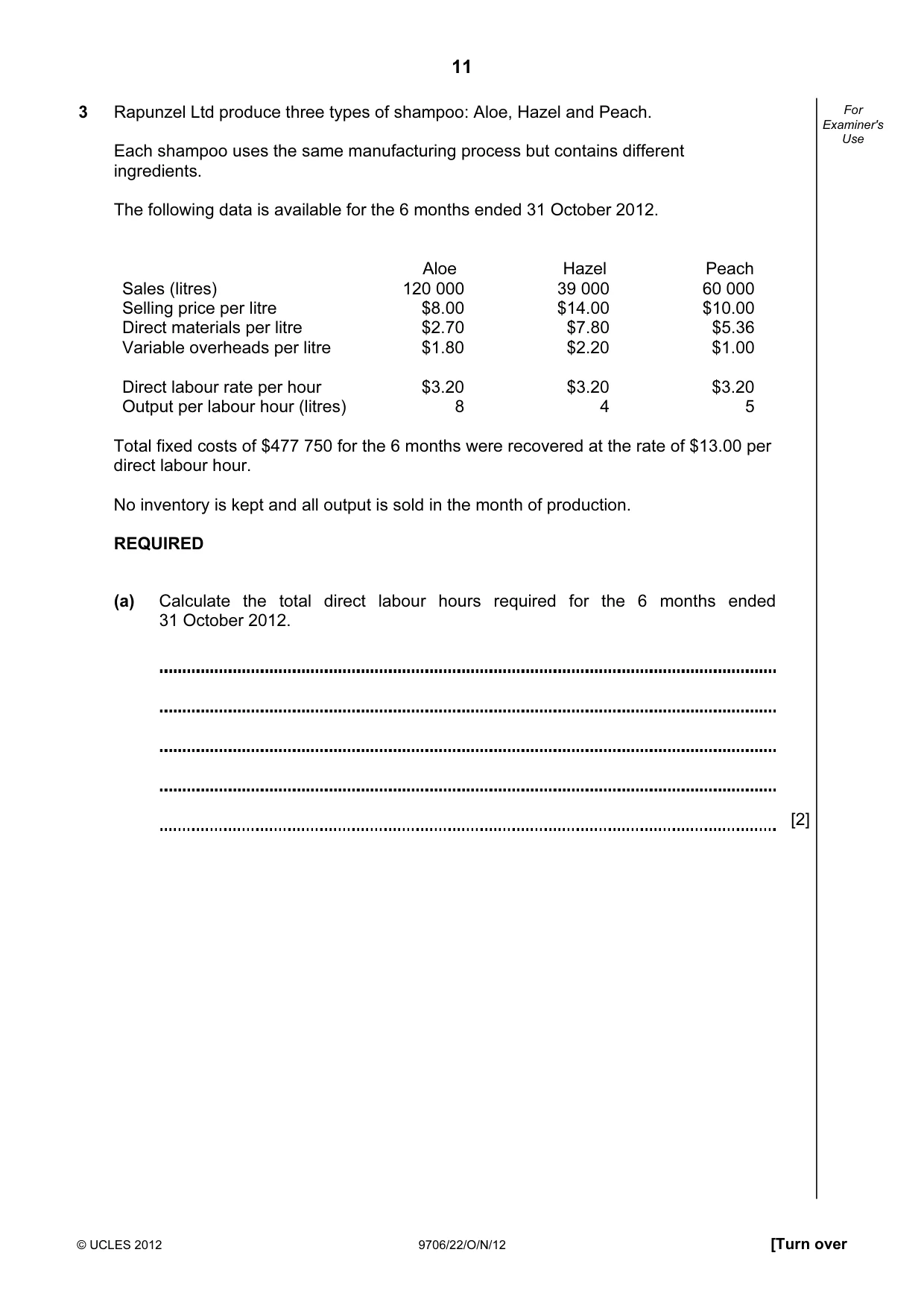 Cambridge A Level Accounting 9706 2012 Oct/Nov Paper 2 · Variant 2 question paper, page 11 of 16
