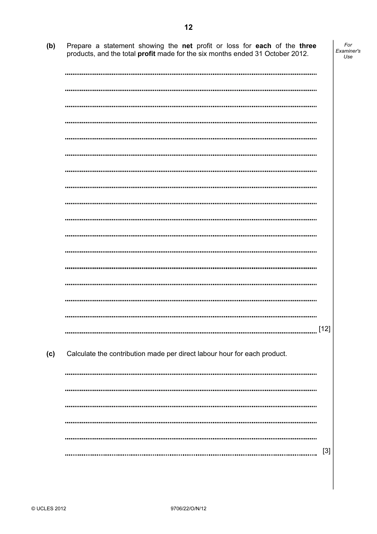 Cambridge A Level Accounting 9706 2012 Oct/Nov Paper 2 · Variant 2 question paper, page 12 of 16