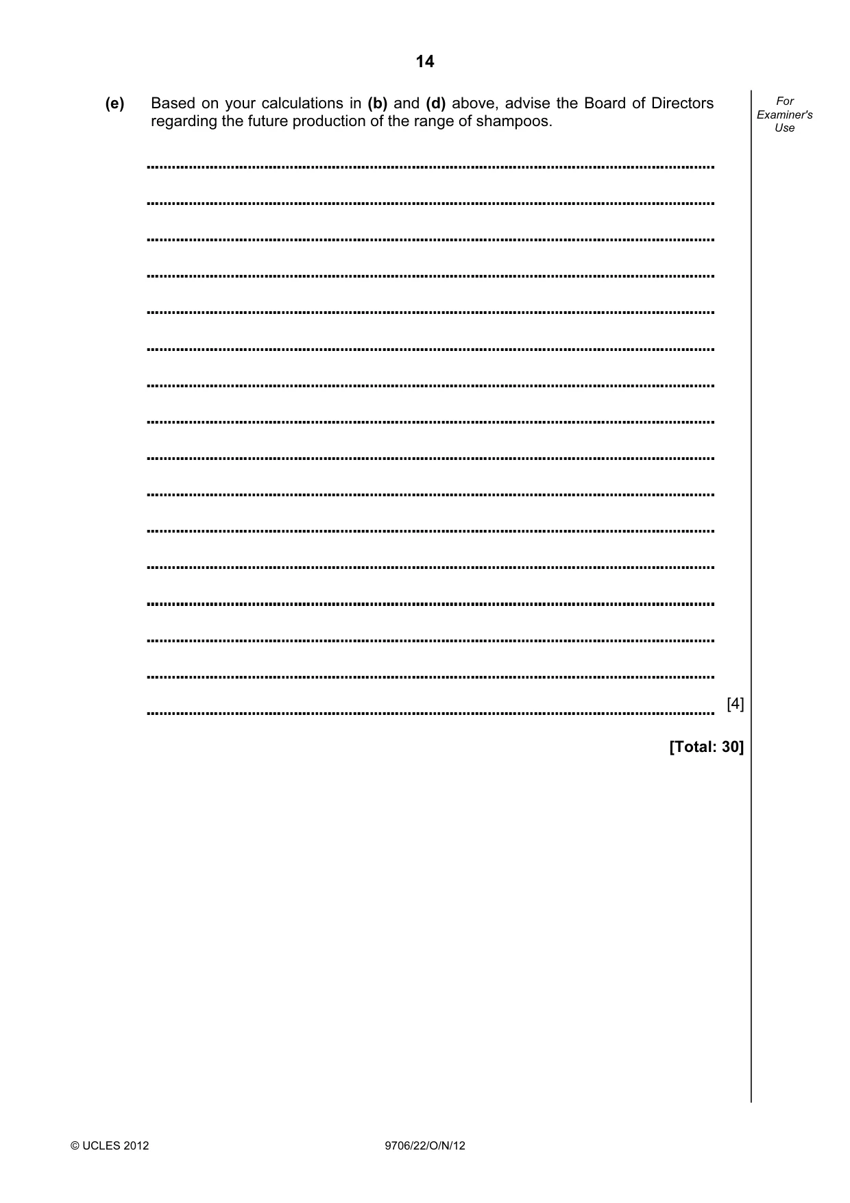 Cambridge A Level Accounting 9706 2012 Oct/Nov Paper 2 · Variant 2 question paper, page 14 of 16