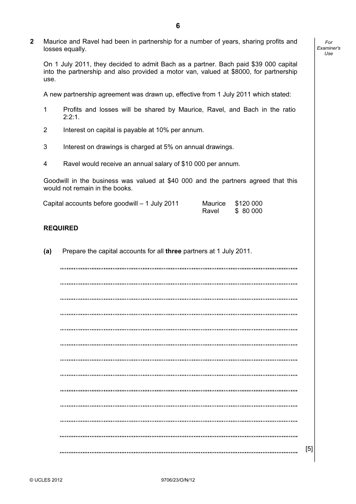 Cambridge A Level Accounting 9706 2012 Oct/Nov Paper 2 · Variant 3 question paper, page 6 of 16