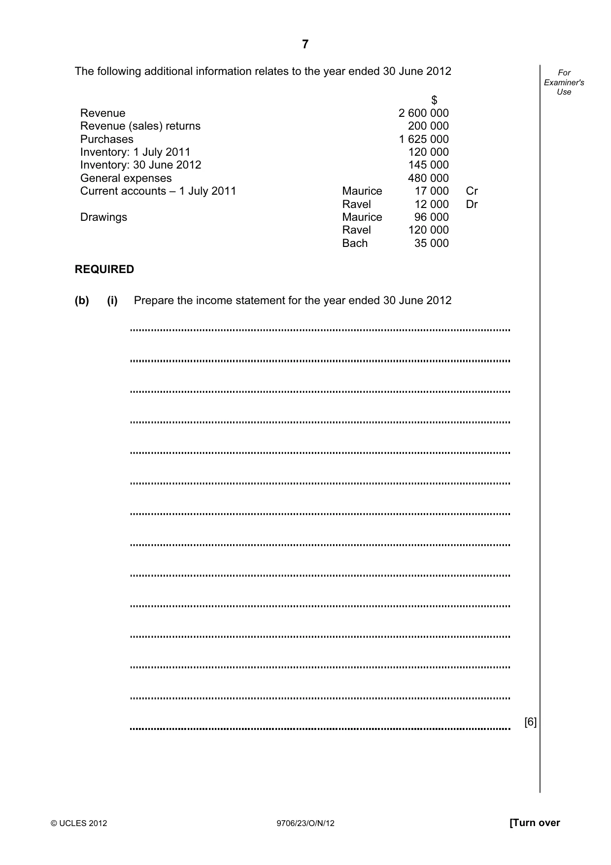 Cambridge A Level Accounting 9706 2012 Oct/Nov Paper 2 · Variant 3 question paper, page 7 of 16