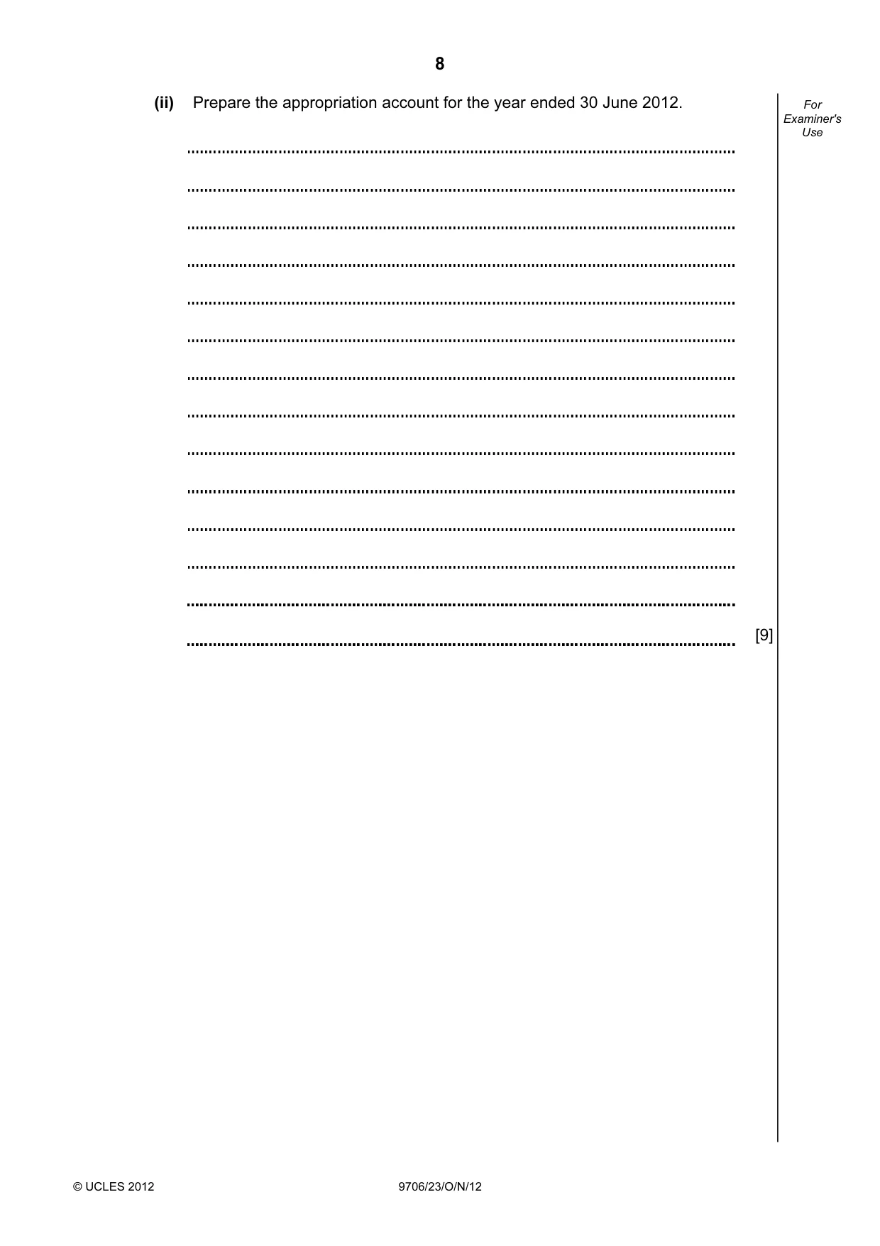 Cambridge A Level Accounting 9706 2012 Oct/Nov Paper 2 · Variant 3 question paper, page 8 of 16