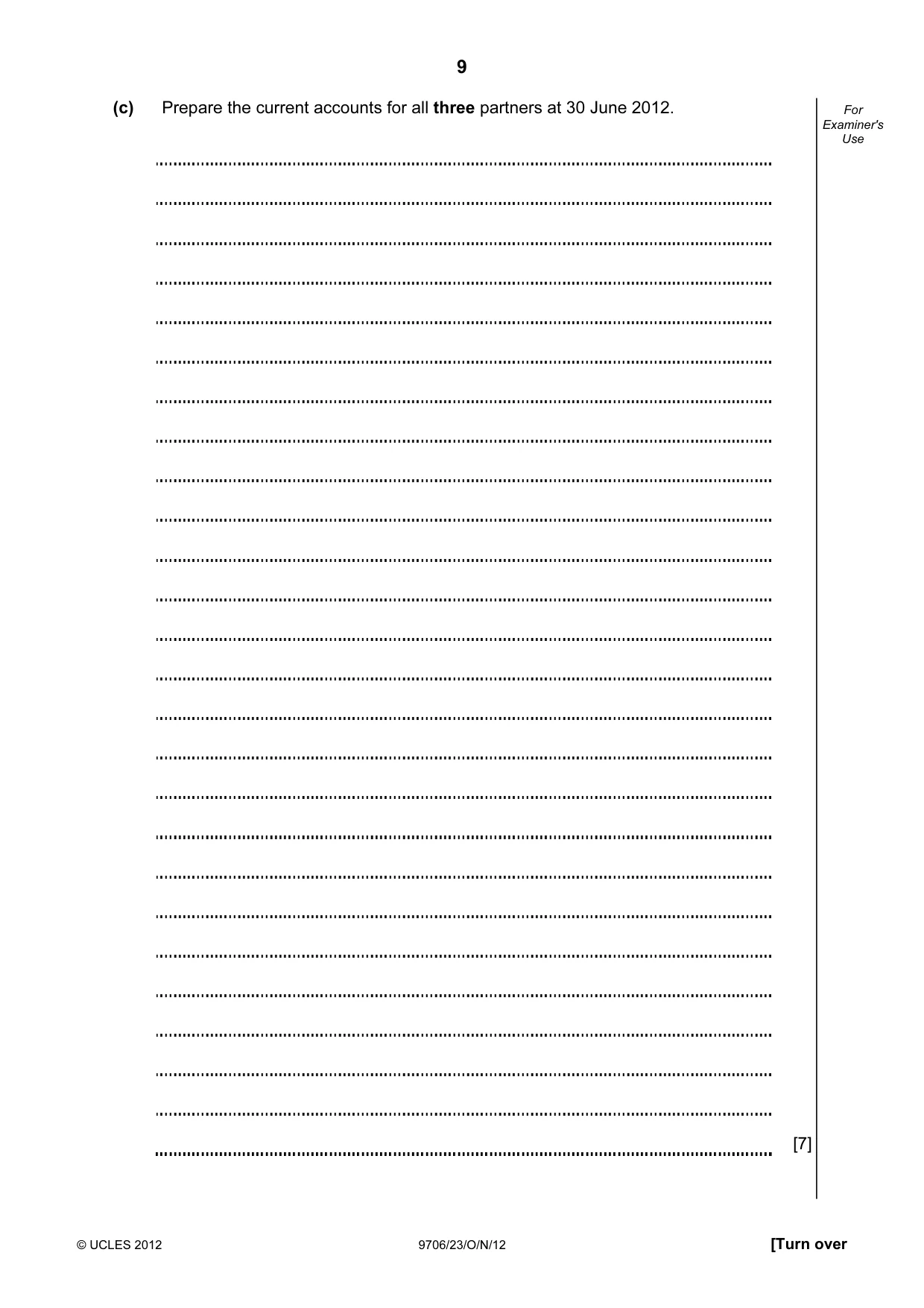 Cambridge A Level Accounting 9706 2012 Oct/Nov Paper 2 · Variant 3 question paper, page 9 of 16