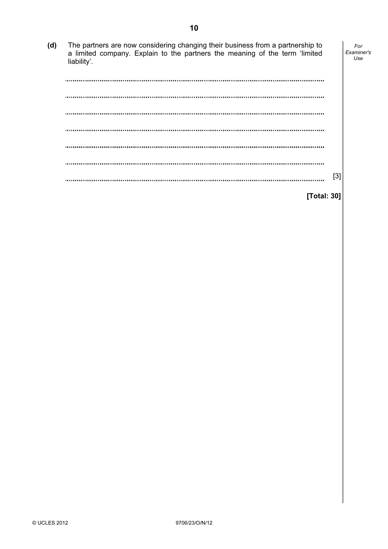 Cambridge A Level Accounting 9706 2012 Oct/Nov Paper 2 · Variant 3 question paper, page 10 of 16