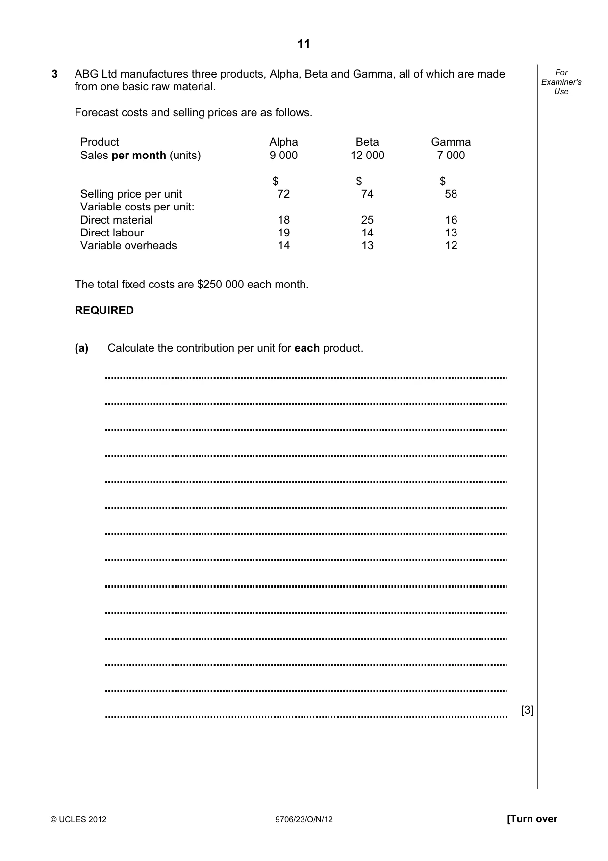 Cambridge A Level Accounting 9706 2012 Oct/Nov Paper 2 · Variant 3 question paper, page 11 of 16