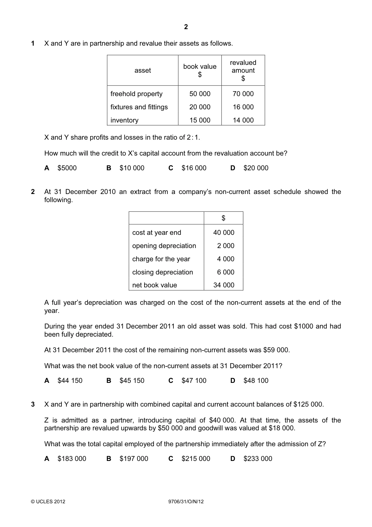 Cambridge A Level Accounting 9706 2012 Oct/Nov Paper 3 · Variant 1 question paper, page 2 of 12