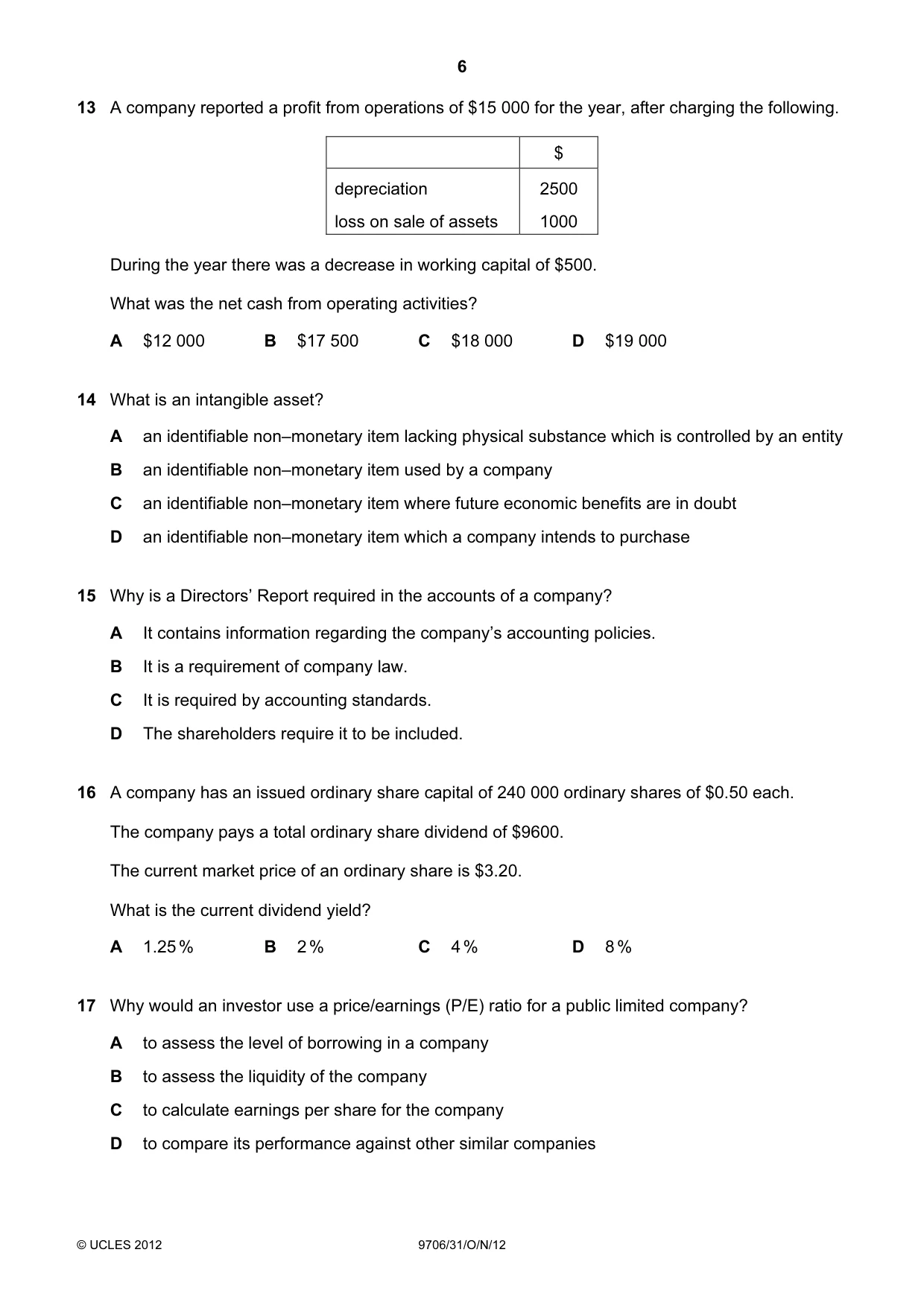 Cambridge A Level Accounting 9706 2012 Oct/Nov Paper 3 · Variant 1 question paper, page 6 of 12