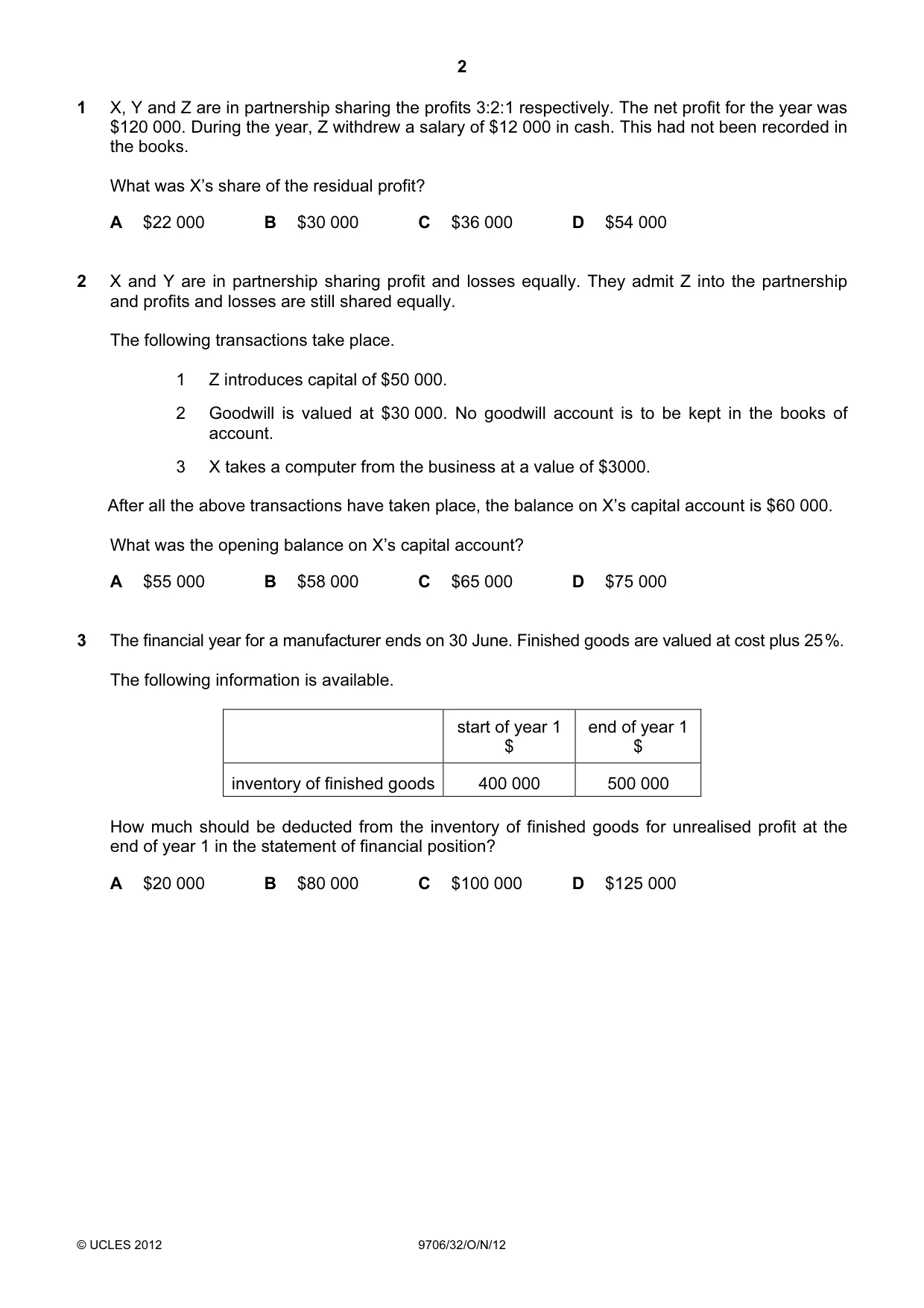 Cambridge A Level Accounting 9706 2012 Oct/Nov Paper 3 · Variant 2 question paper, page 2 of 12