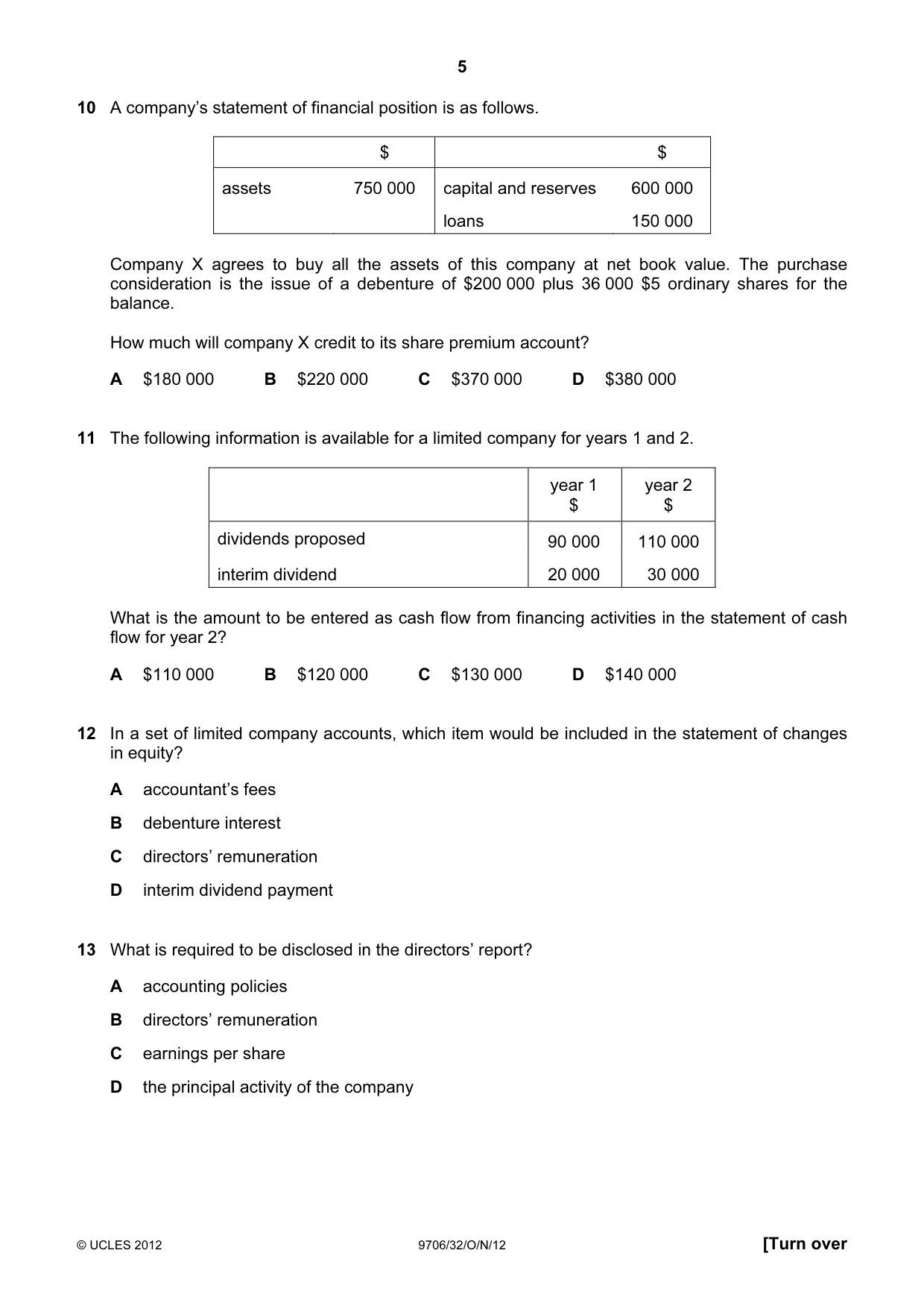 Cambridge A Level Accounting 9706 2012 Oct/Nov Paper 3 · Variant 2 question paper, page 5 of 12