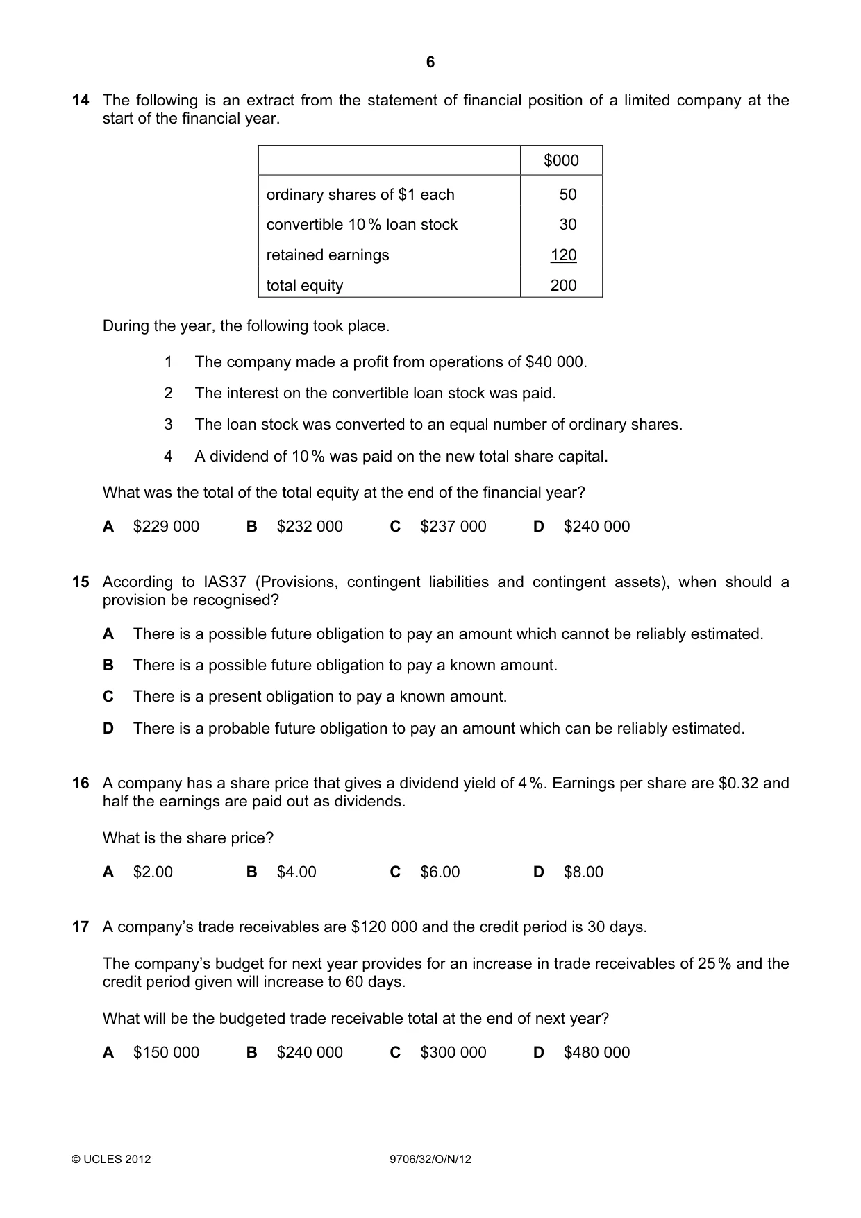 Cambridge A Level Accounting 9706 2012 Oct/Nov Paper 3 · Variant 2 question paper, page 6 of 12