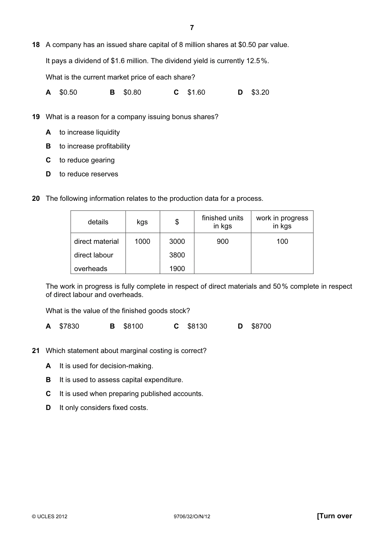 Cambridge A Level Accounting 9706 2012 Oct/Nov Paper 3 · Variant 2 question paper, page 7 of 12